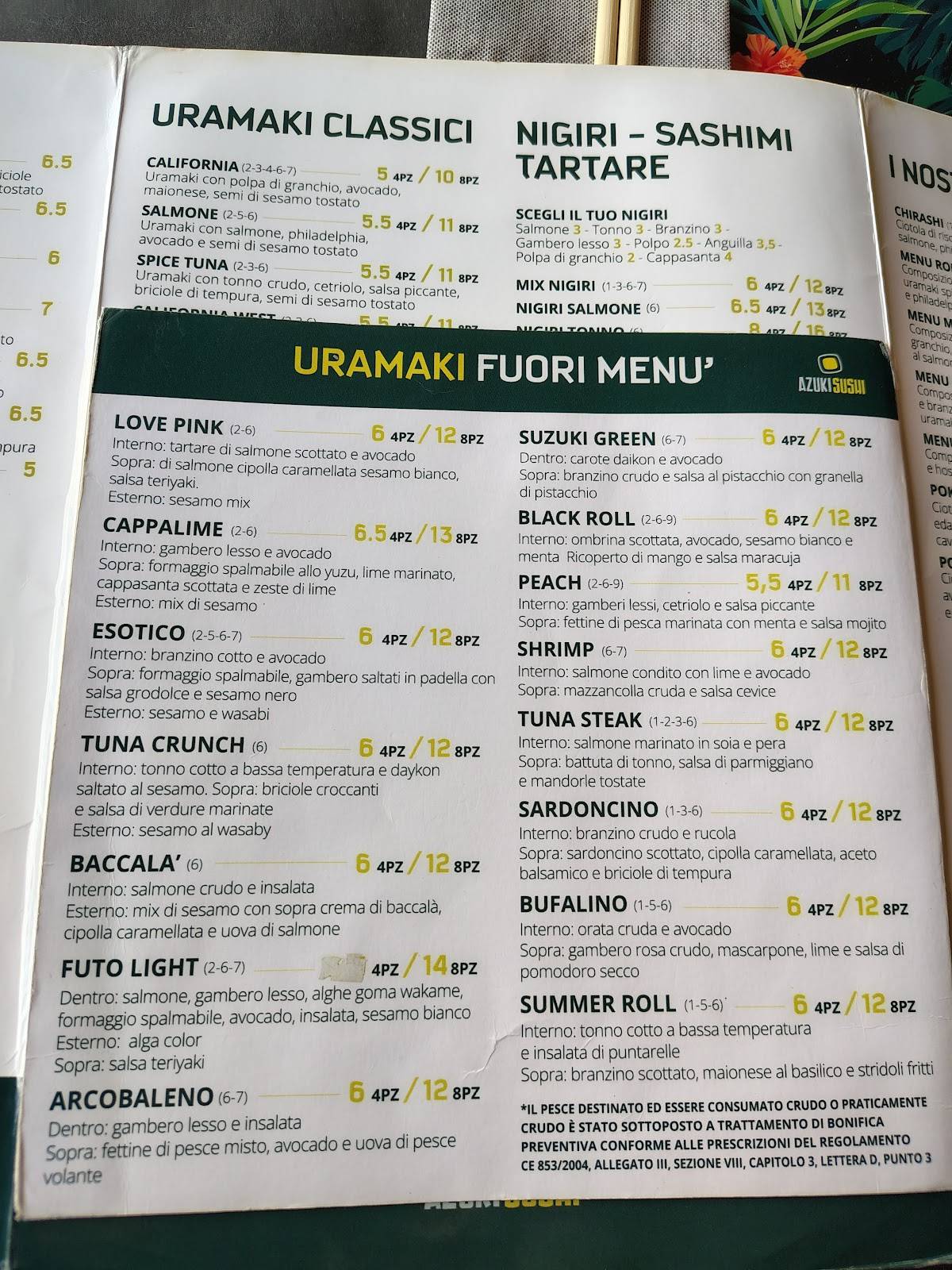 Menu di Azuki Sushi Riccione 