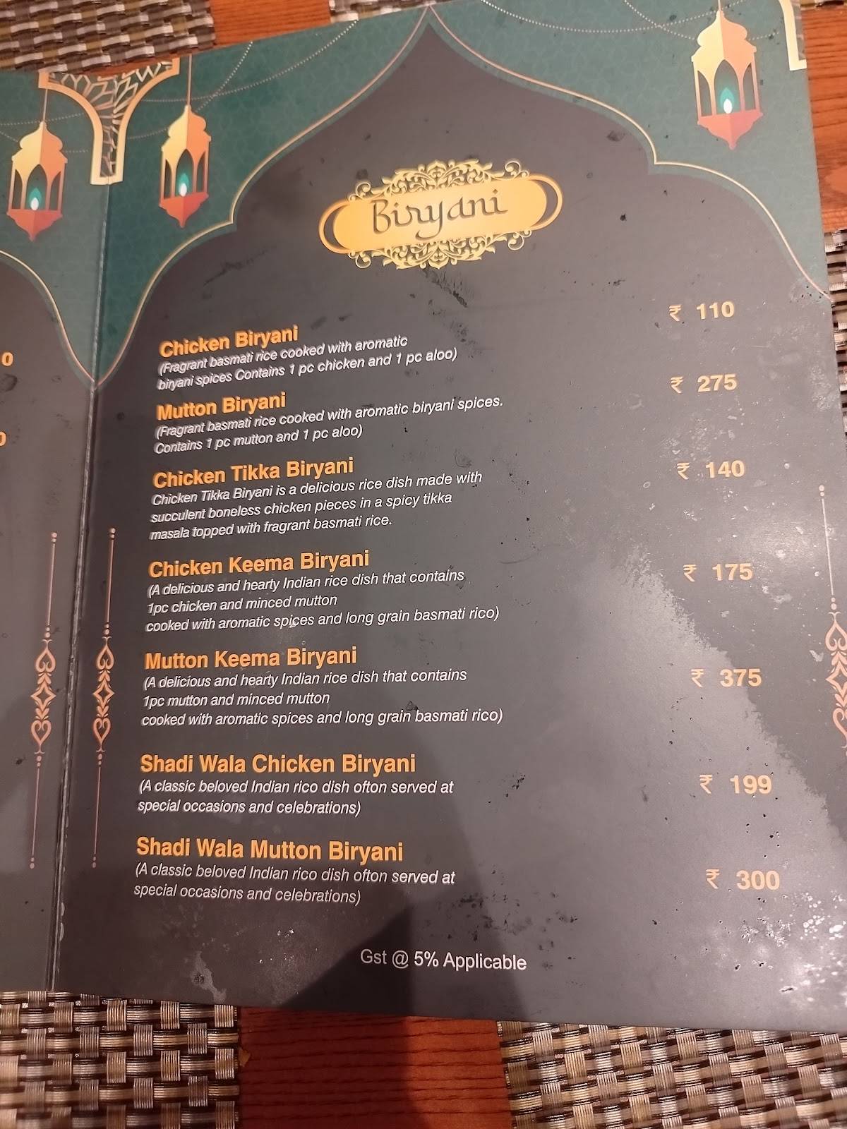 BAIG SAHAB RESTAURANT & CATERERS menu