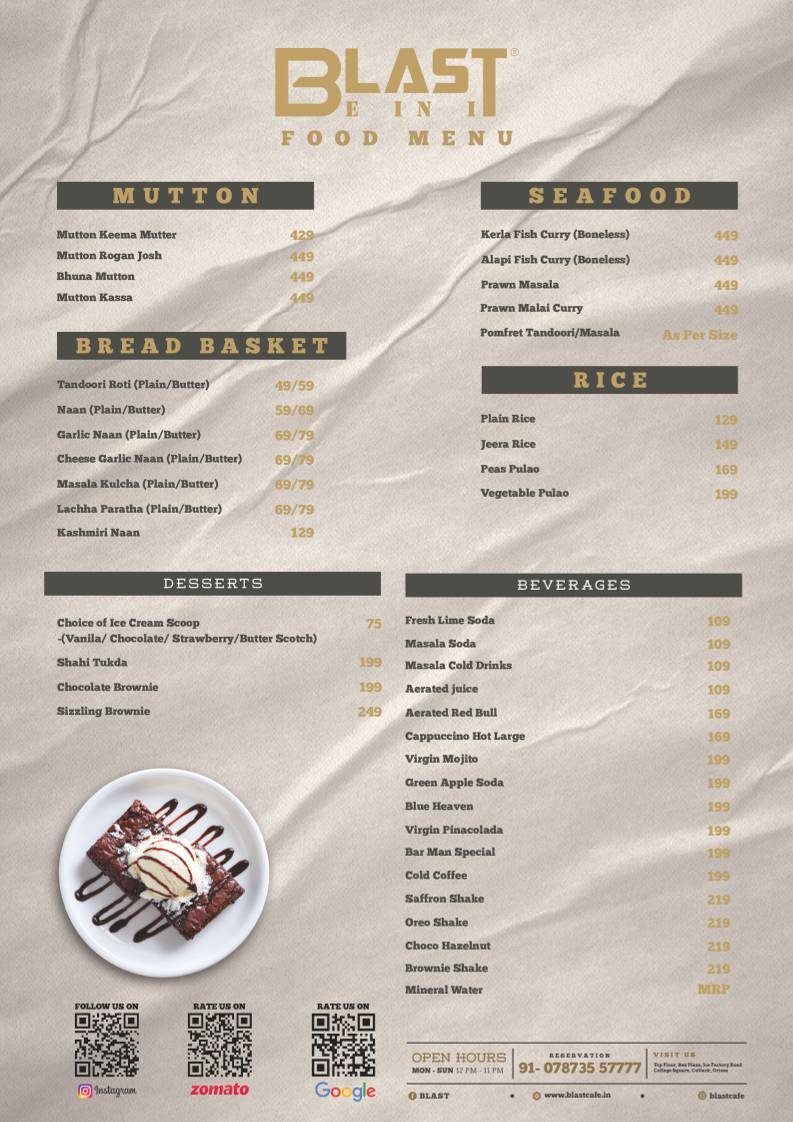 BLAST (CAFE - RESTAURANT - CATERING) menu