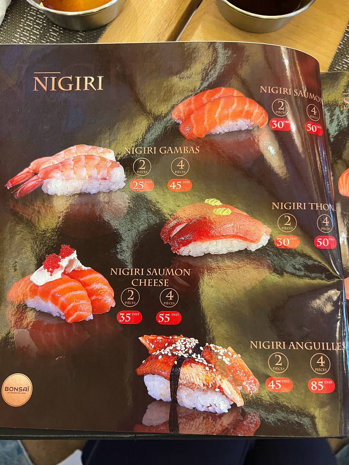 Menu au BONSAÏ Marrakech Sushi & Thaï restaurant, Marrakech