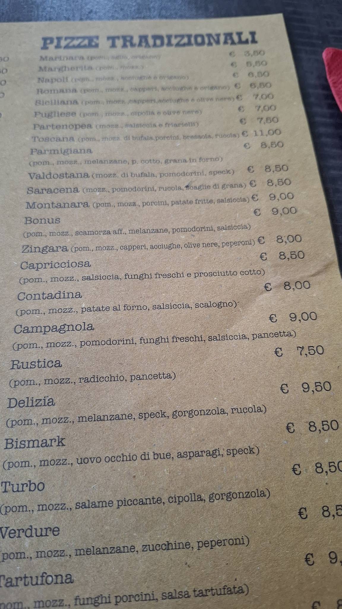 Menu di BONUS RISTORANTE PIZZERIA SPECIALITÀ PESCE 