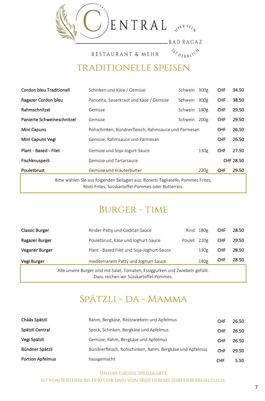 Menu di Restaurant Central 