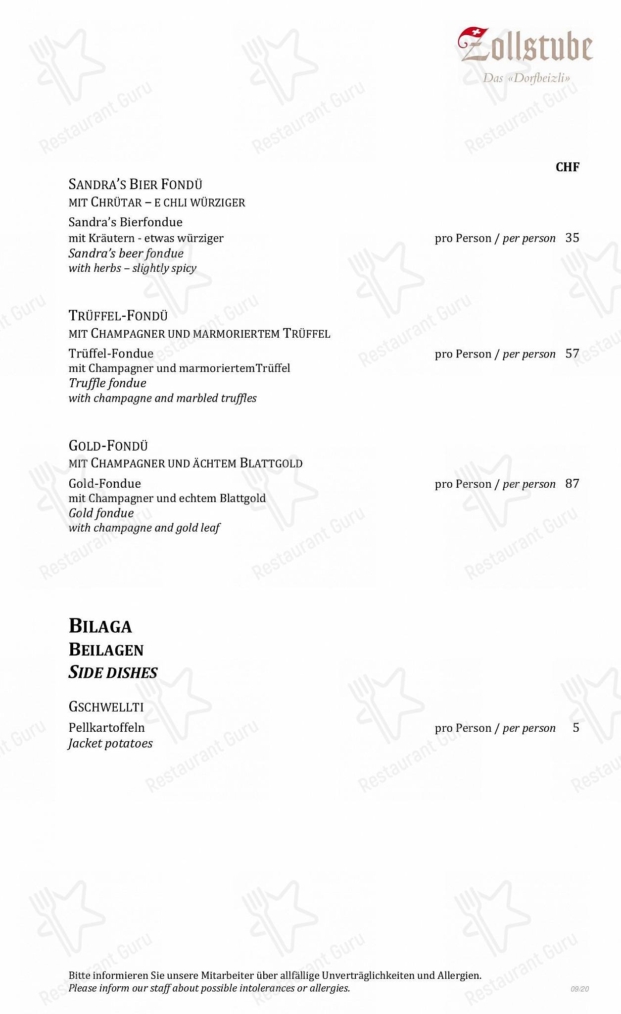 Zollstube in Bad Ragaz - Wine Menu