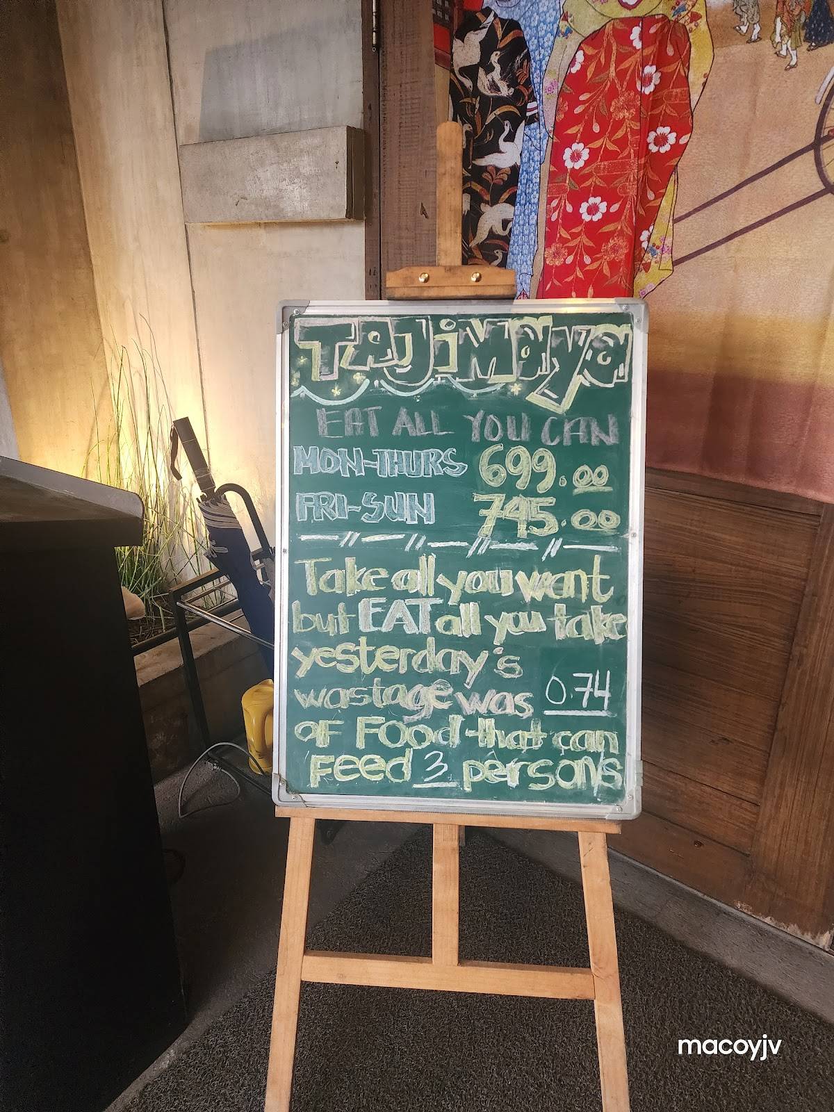 Menu at Tajimaya Charcoal Grill restaurant, Baguio