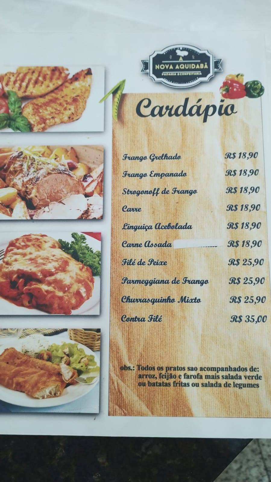 Padaria e Confeitaria A Nova Aquidabã cardápio