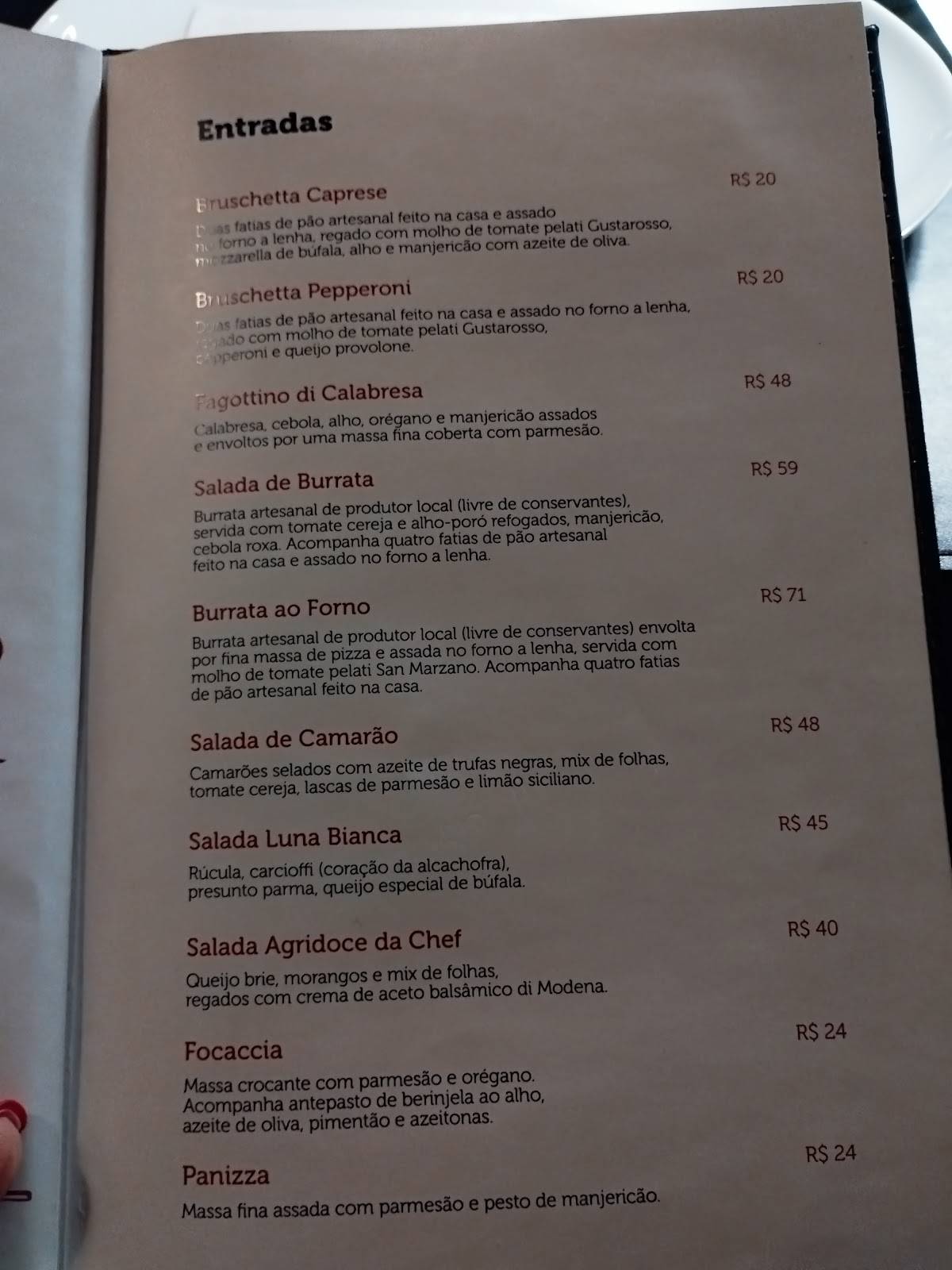 Luna Bianca Pizzeria cardápio