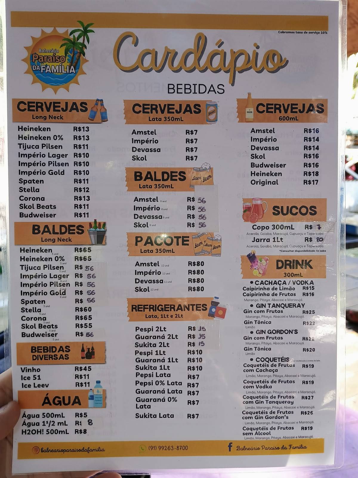 Balneário Paraíso da Família cardápio