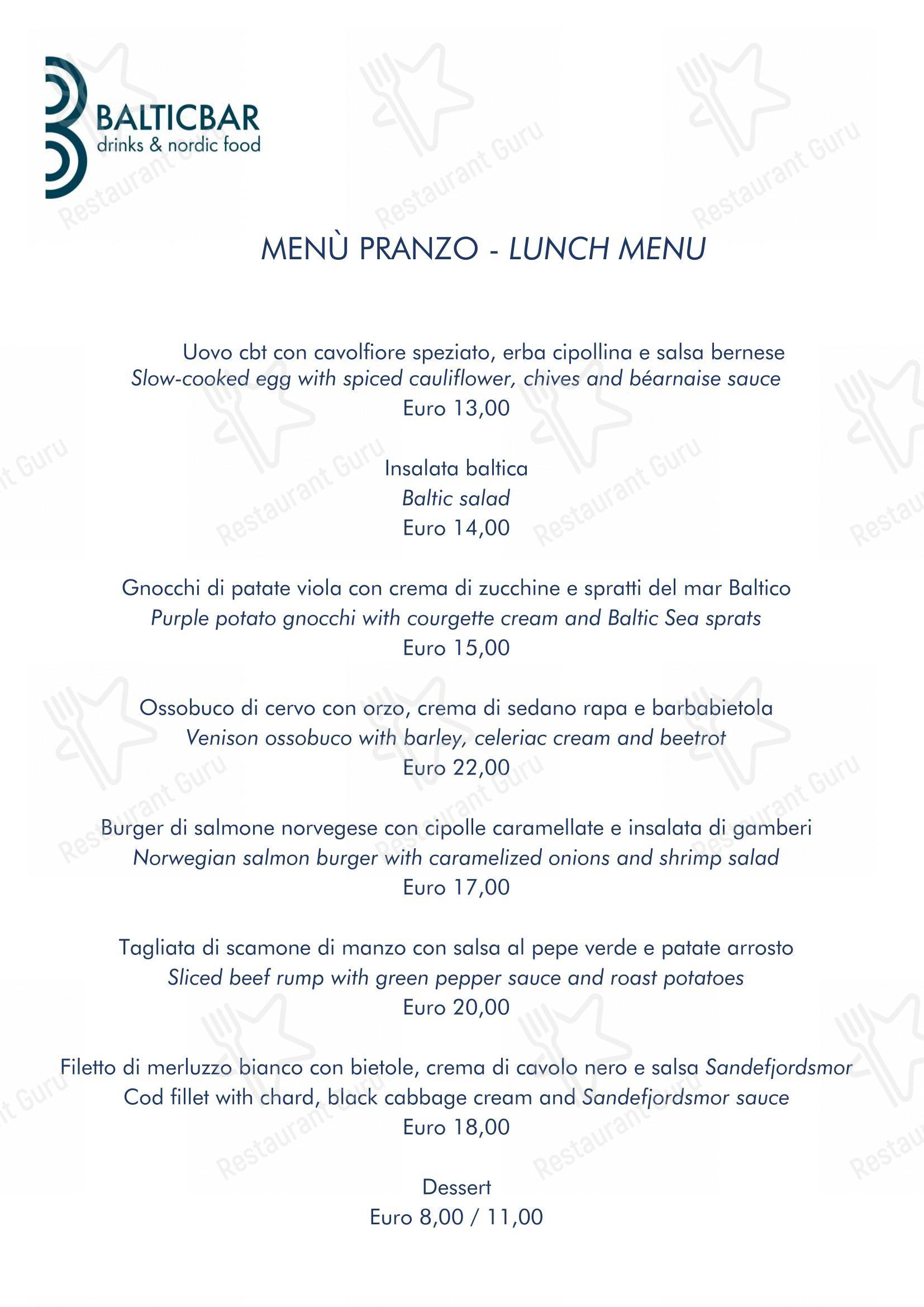 Baltic Bar in Milano - Menu