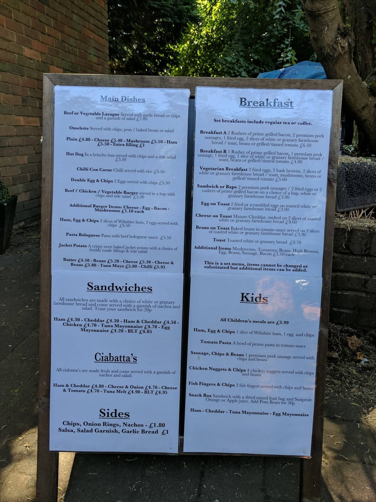 Menu at Oaks Park Cafe, Banstead