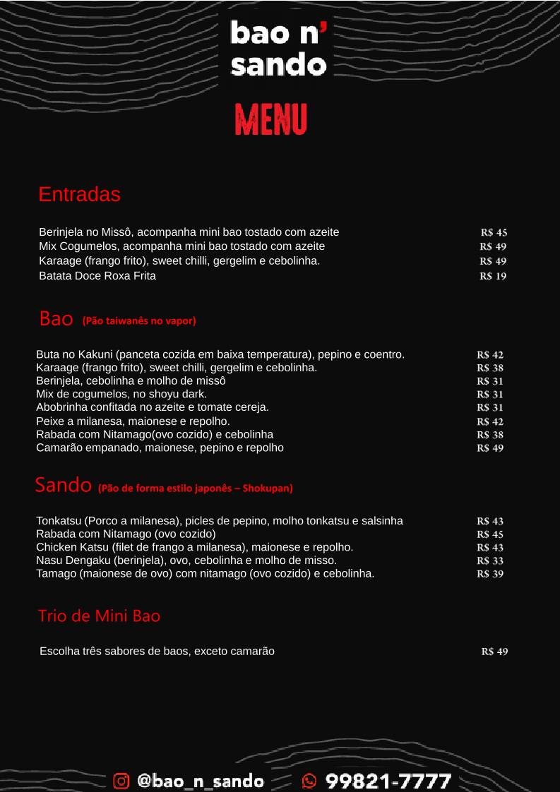 Bao n' Sando cardápio