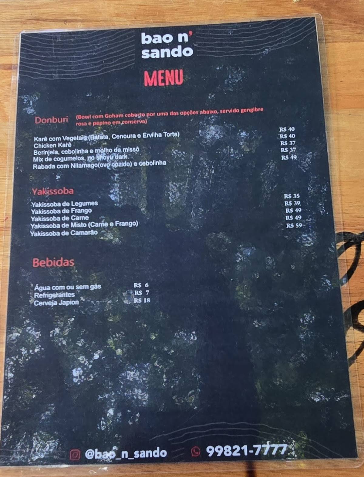 Bao n' Sando cardápio