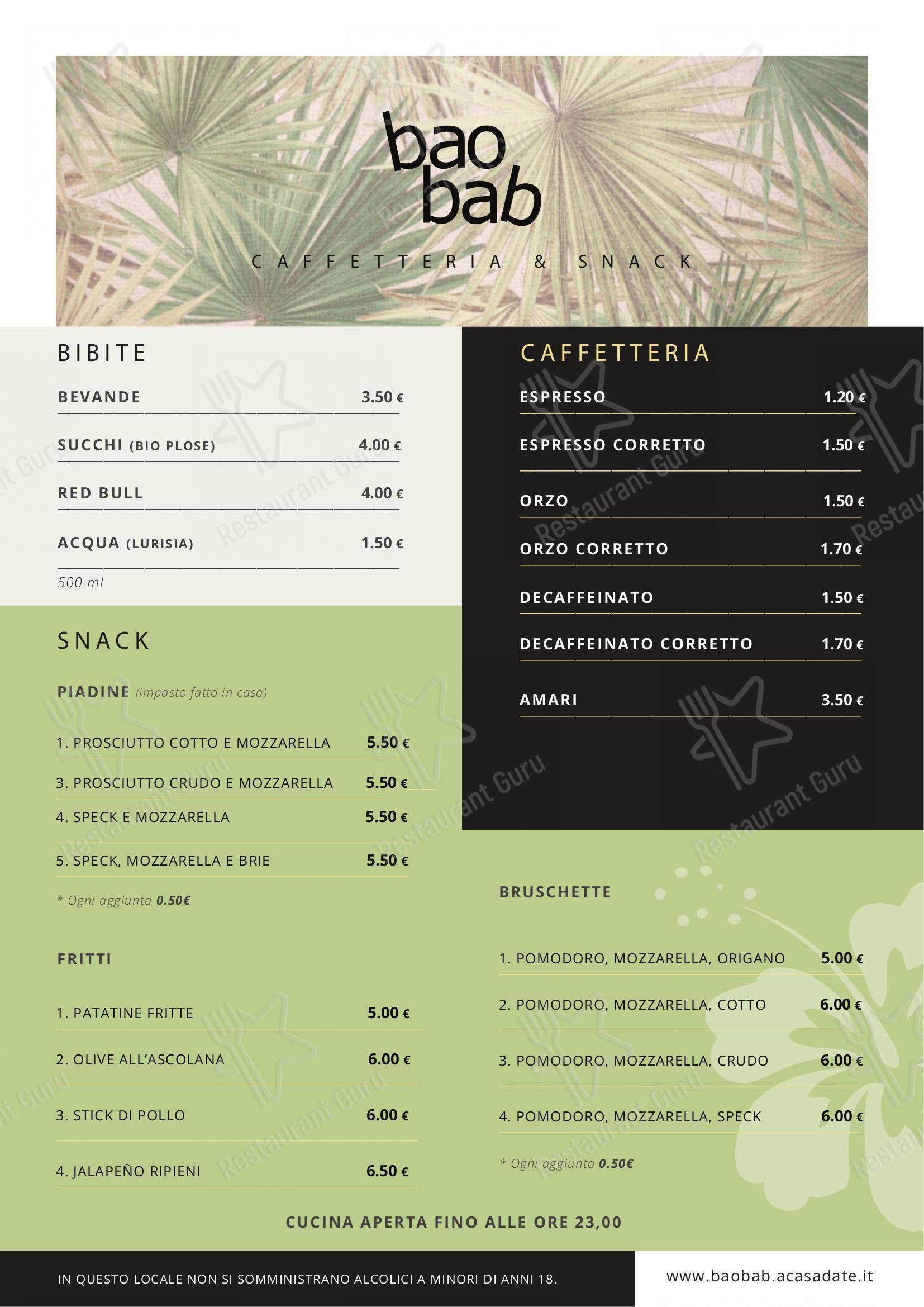 Baobab lounge cafè - pizzeria - business lunch in Pisogne - Menu