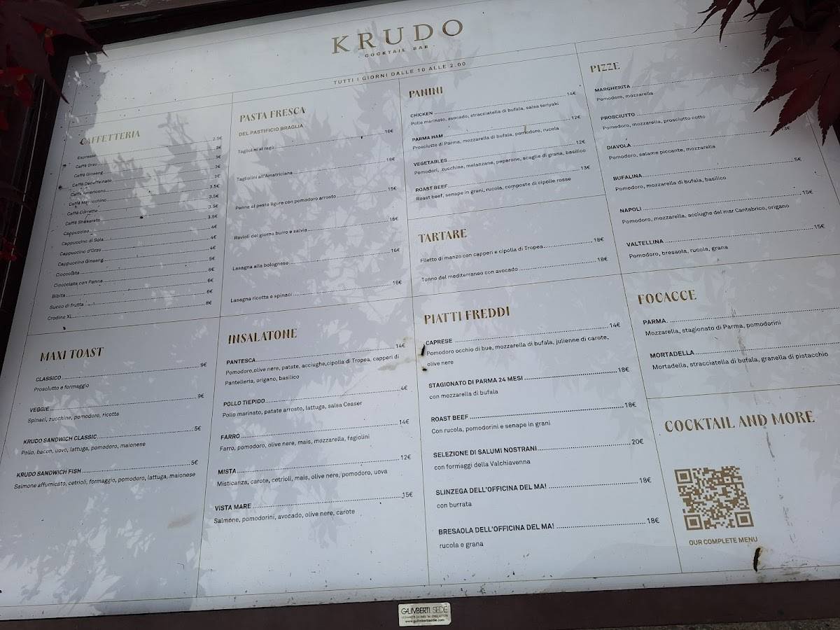 Menu di Bar Krudo 