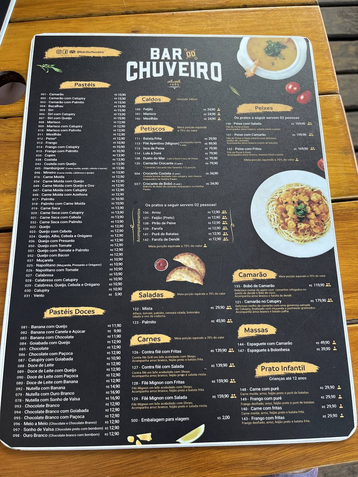 Bar do Chuveiro cardápio