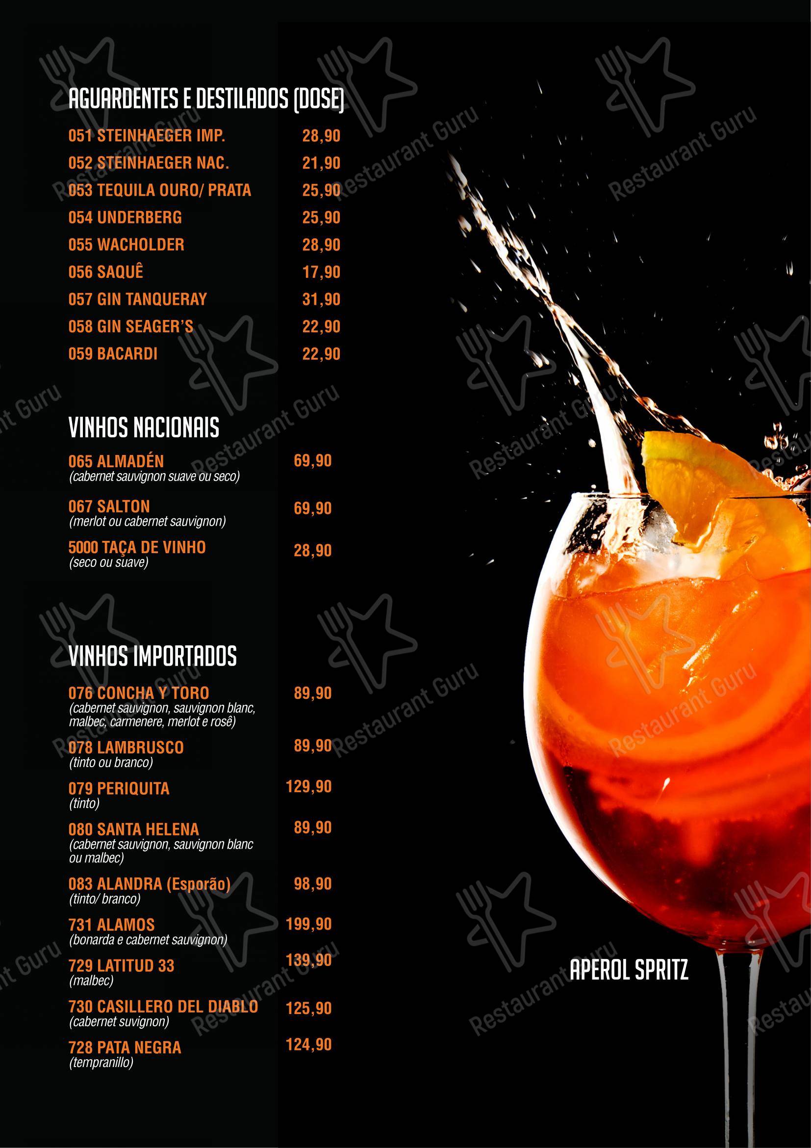 Menu para Bar do Milton em São Paulo