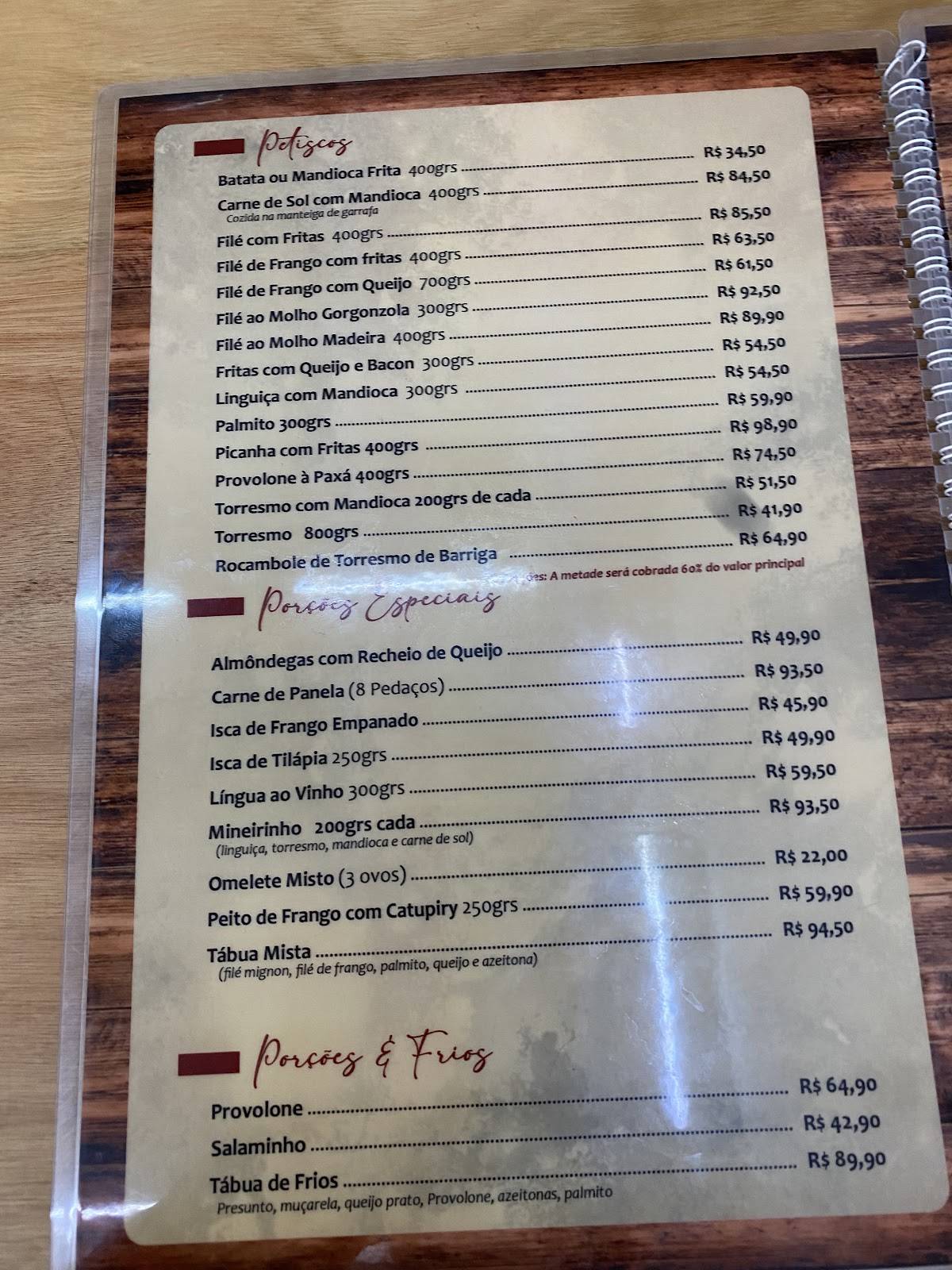 Bar do Clóvis cardápio