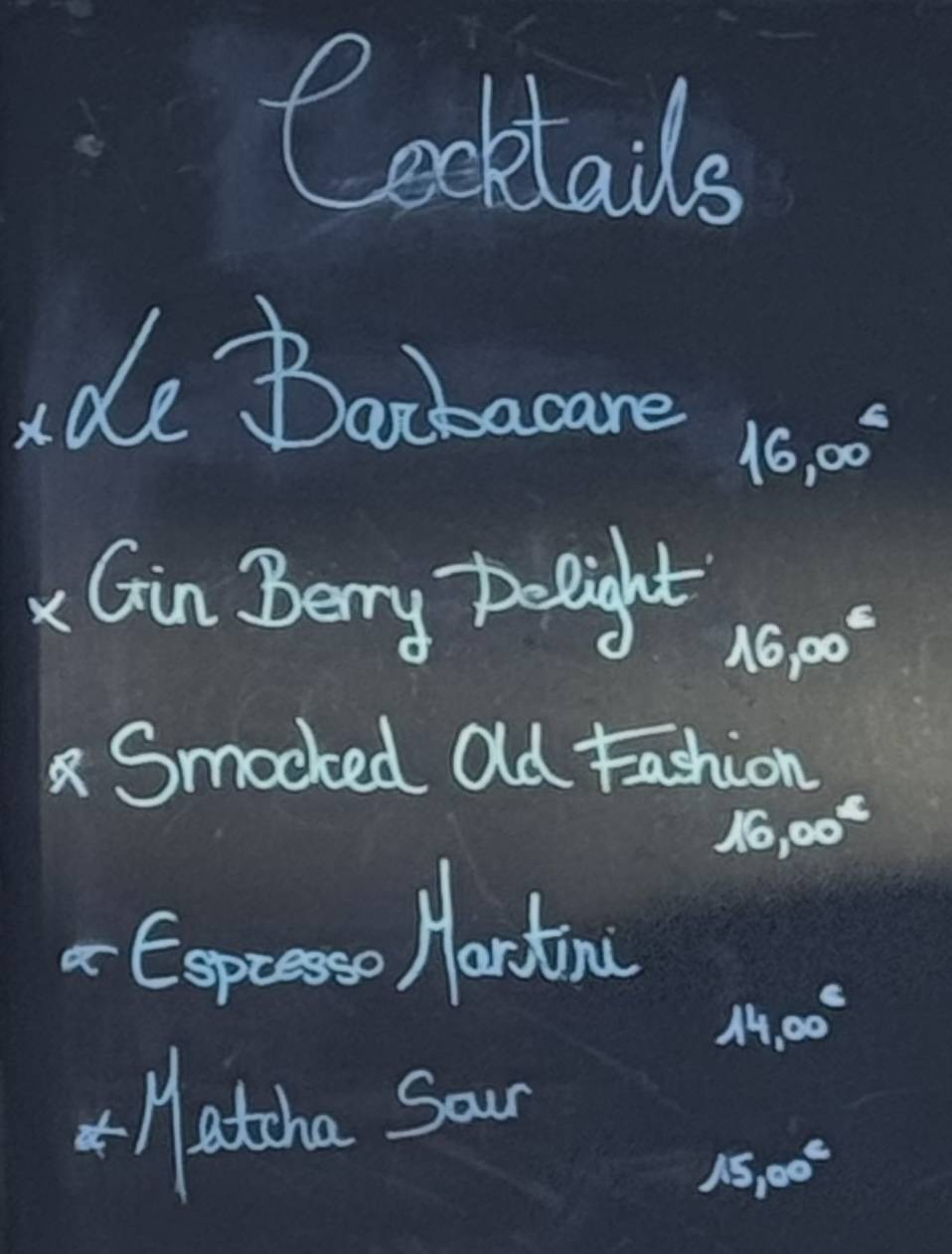Menu de Barbacane Bar