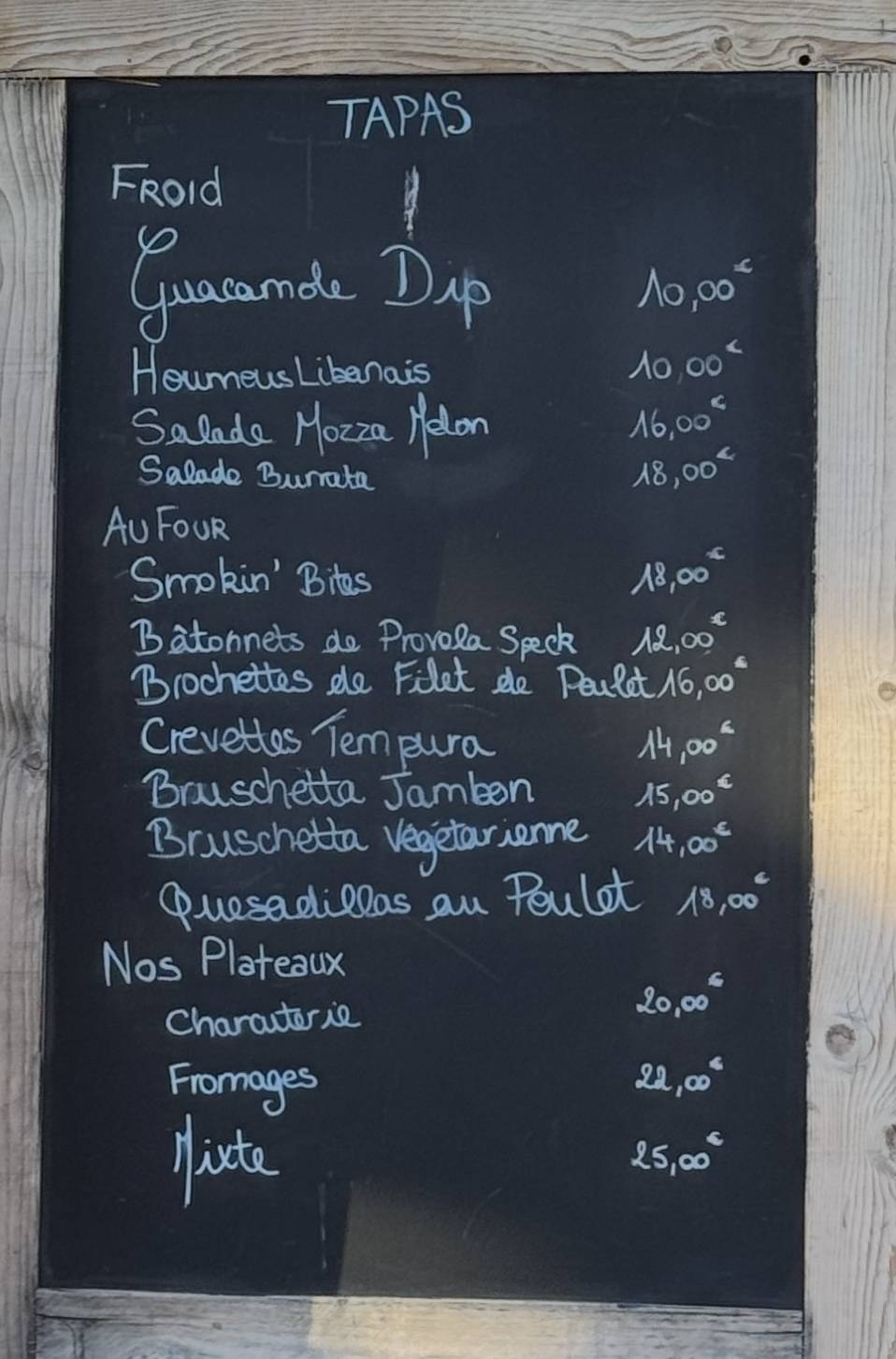 Menu de Barbacane Bar