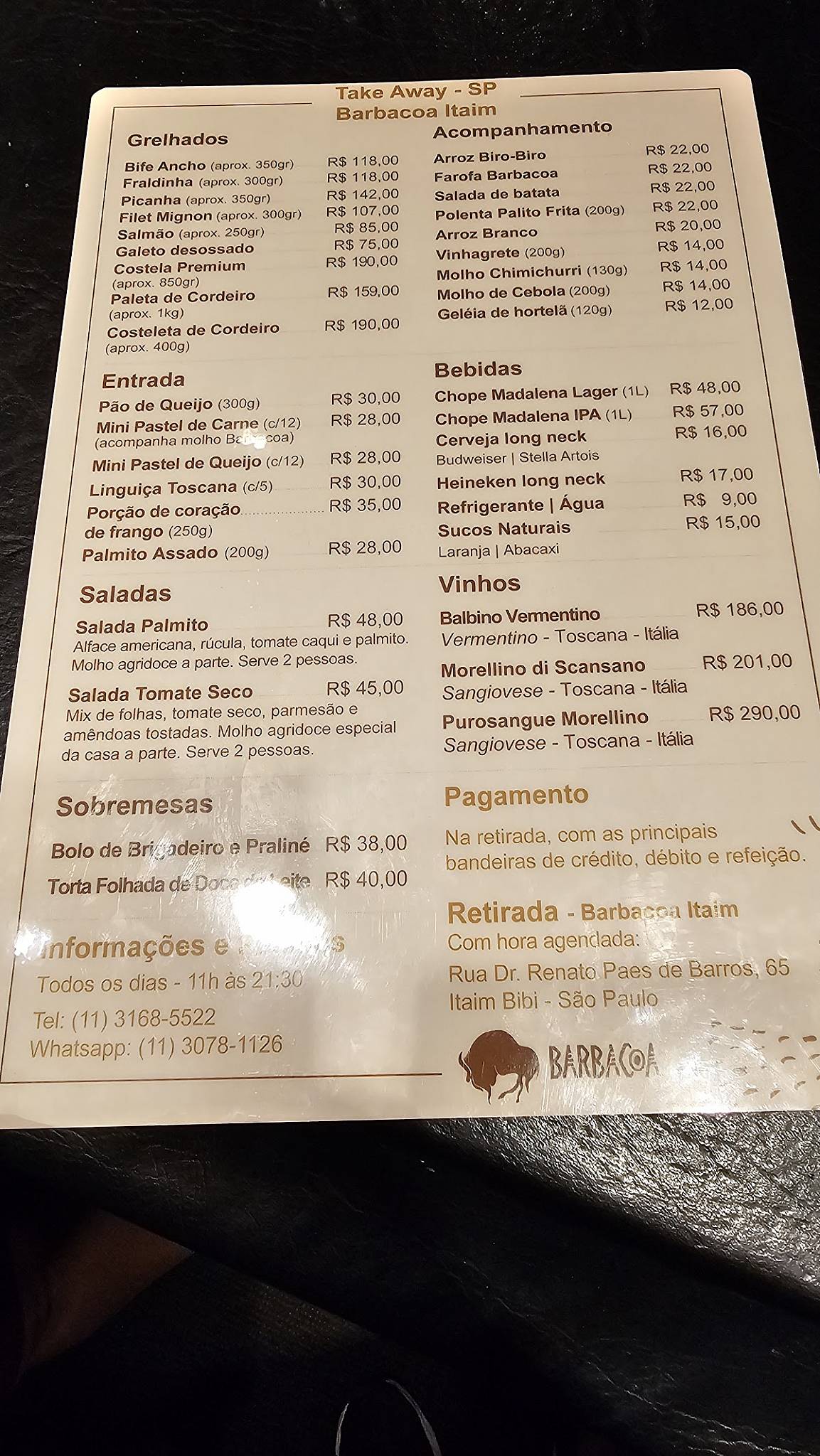 Barbacoa Itaim cardápio