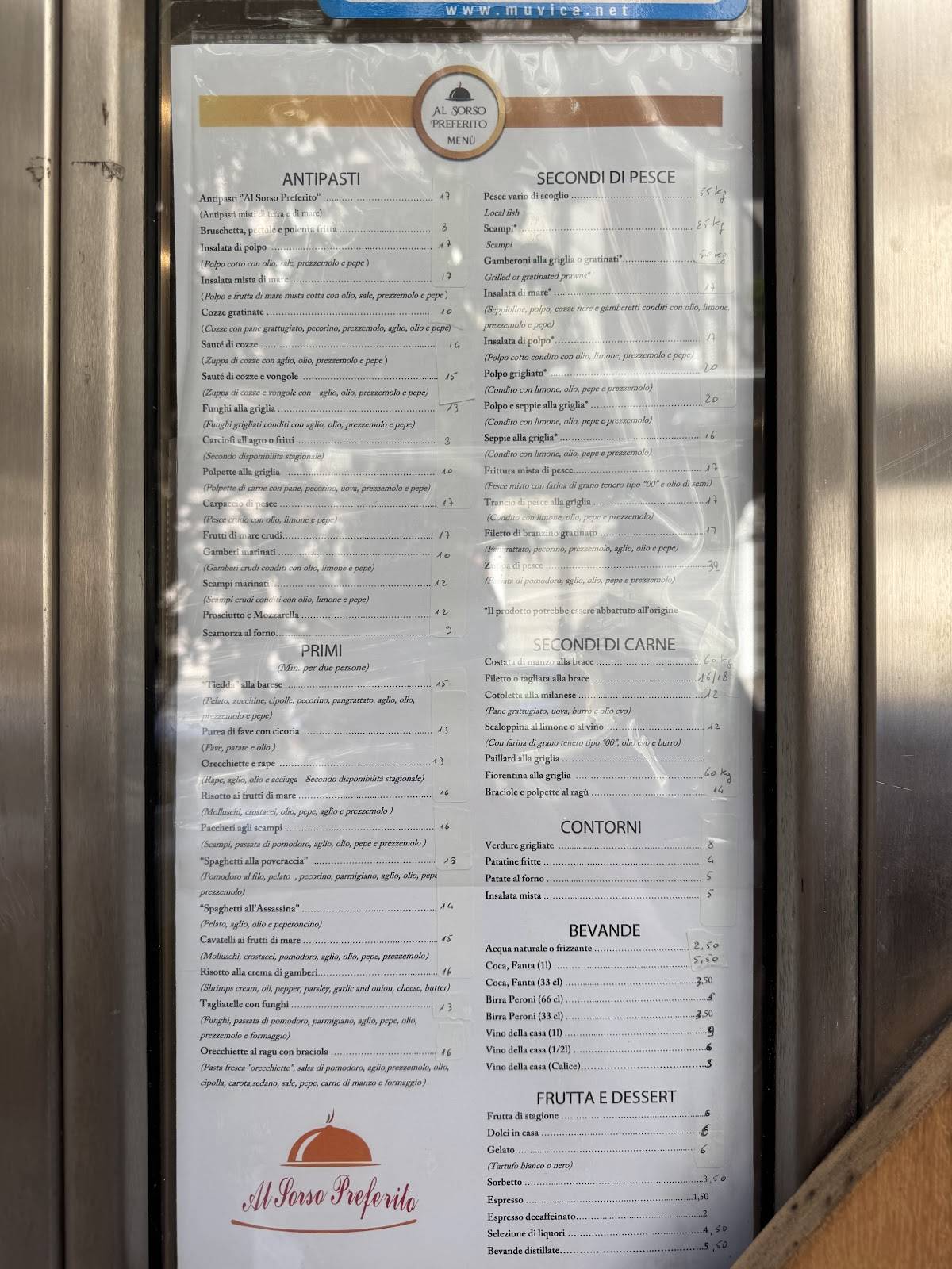 Menu di Al Sorso Preferito 