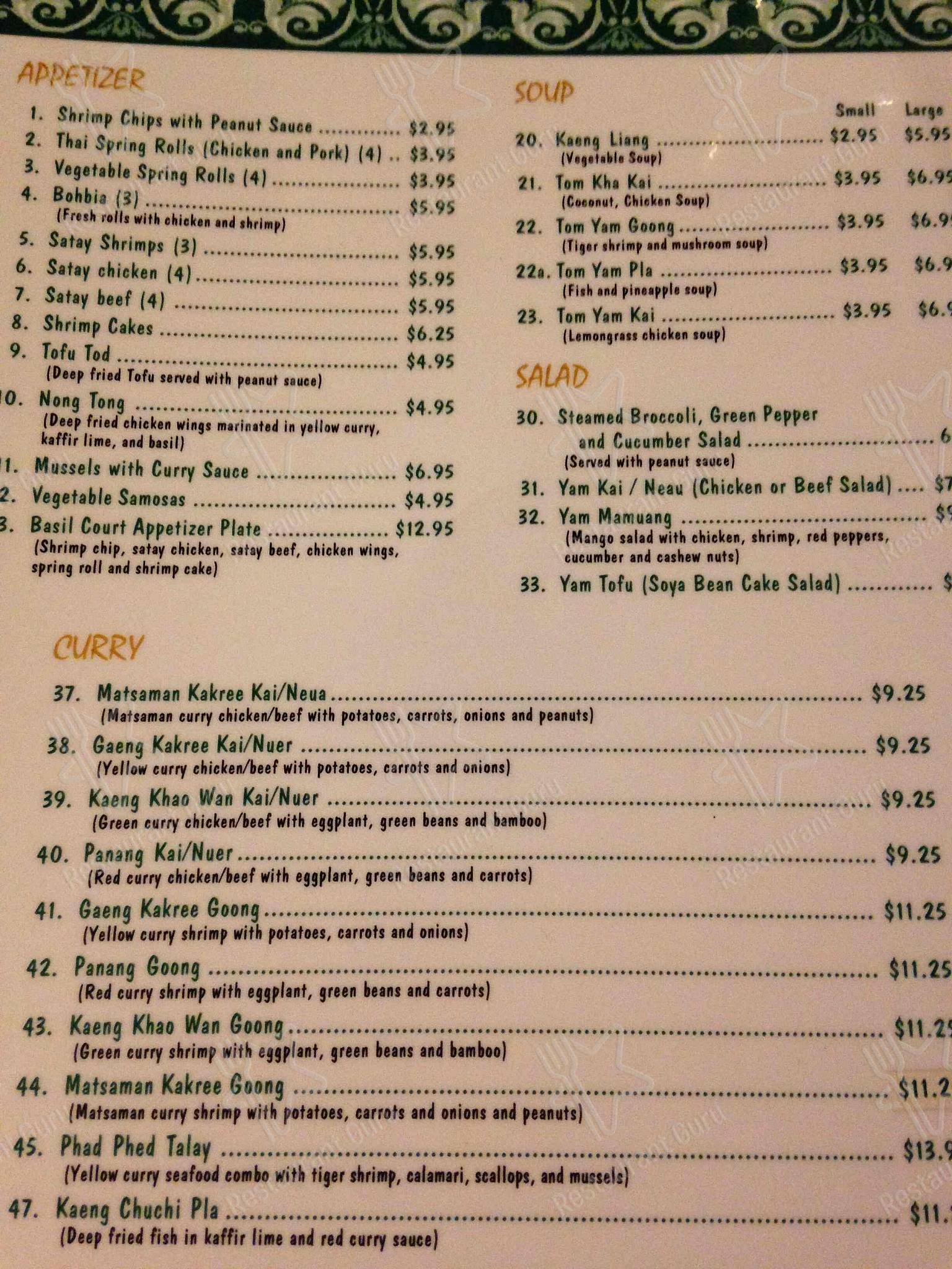 Menu at Basil Court Restaurant, Windsor
