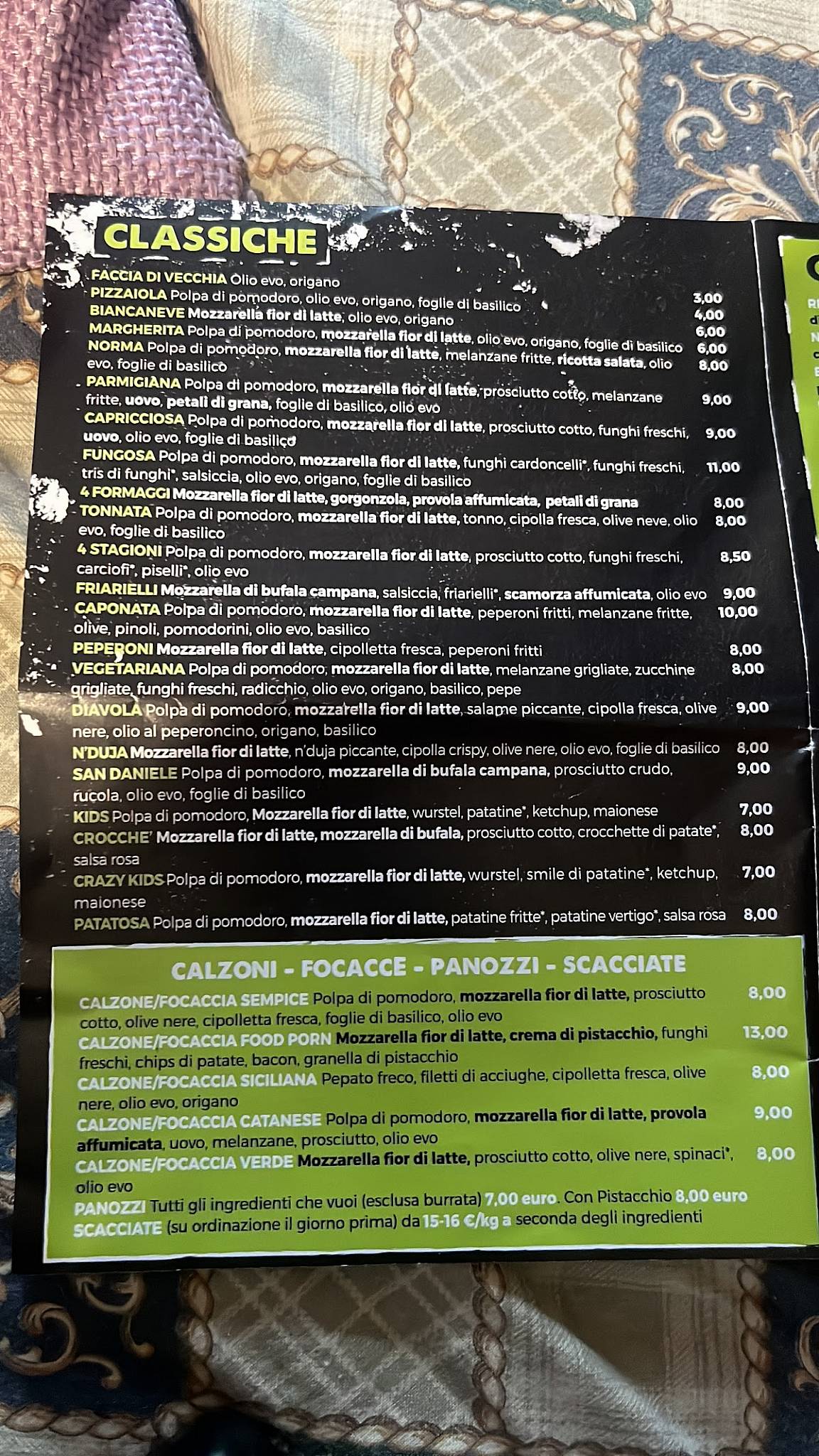 Menu di Basilium pizzeria Food-porn 