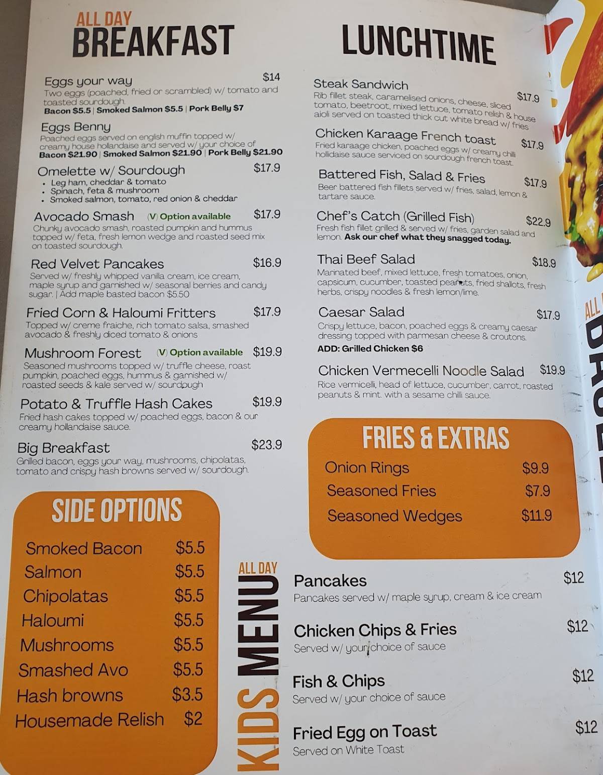Menu at Beans cafe, Cannon Hill