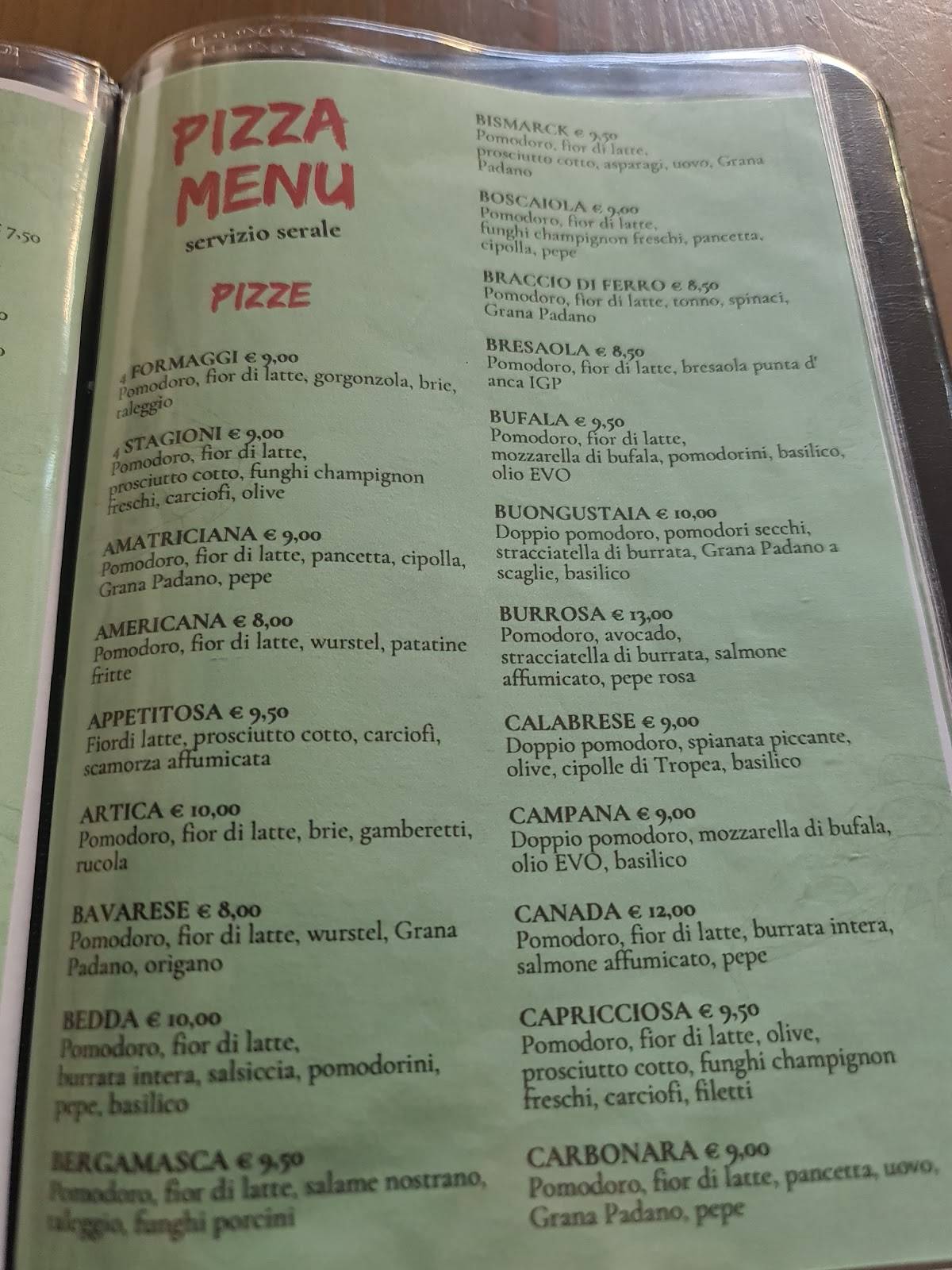 Menu di Bedda Pizza 