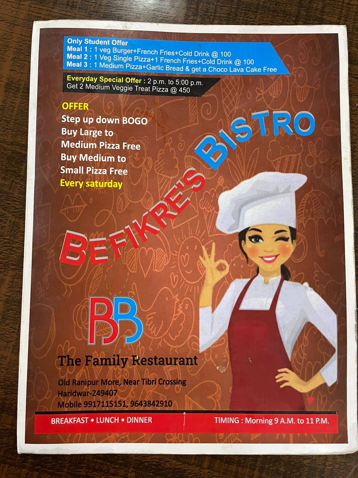 Befikre's Bistro menu