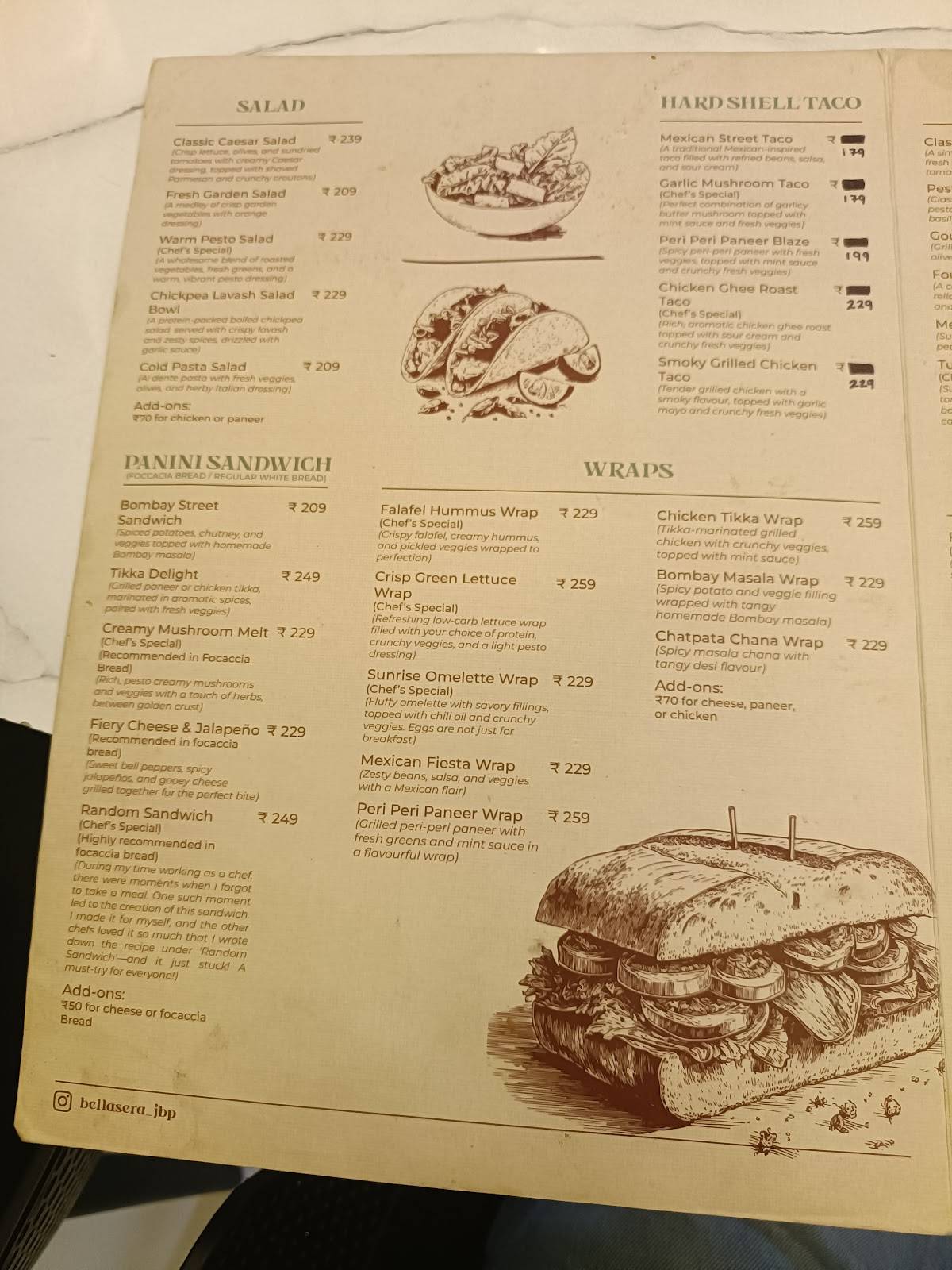 Bella Sera - Roast and Toast Cafe menu