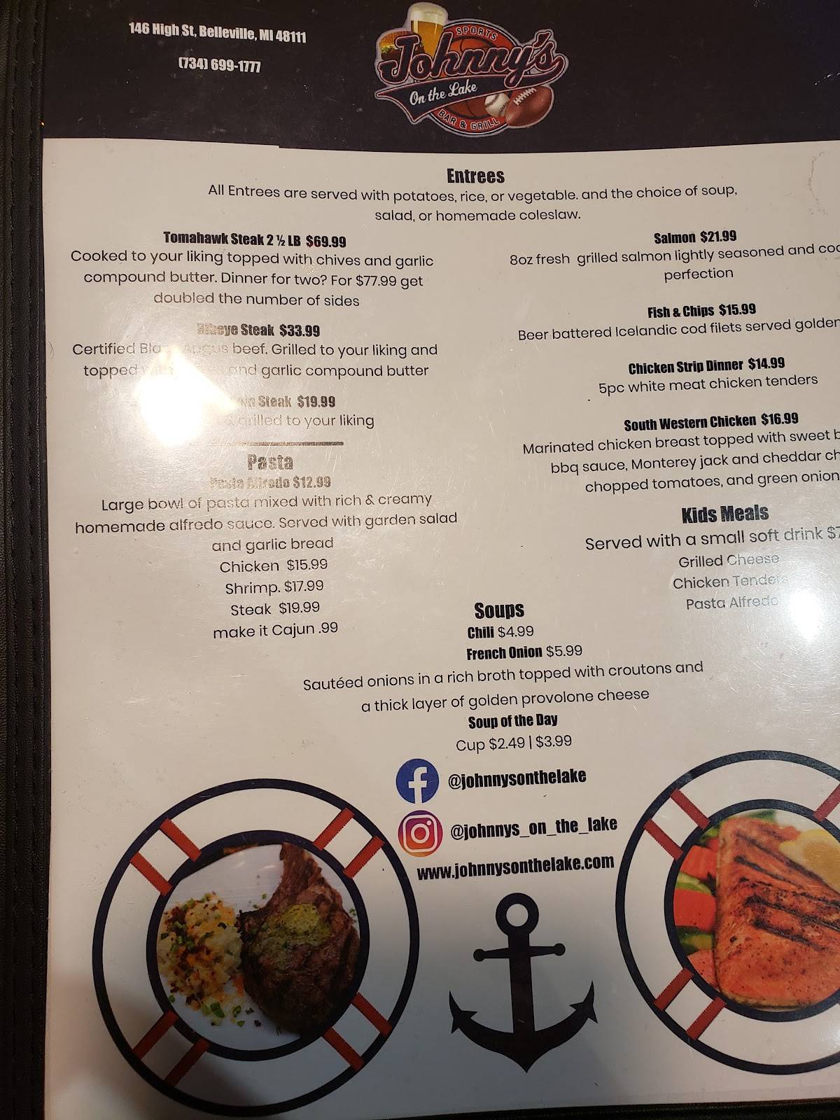 Menu at Johnny's On The Lake Bar & Grill, Belleville