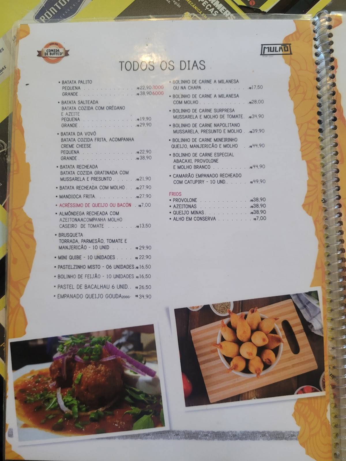 Mulão cardápio
