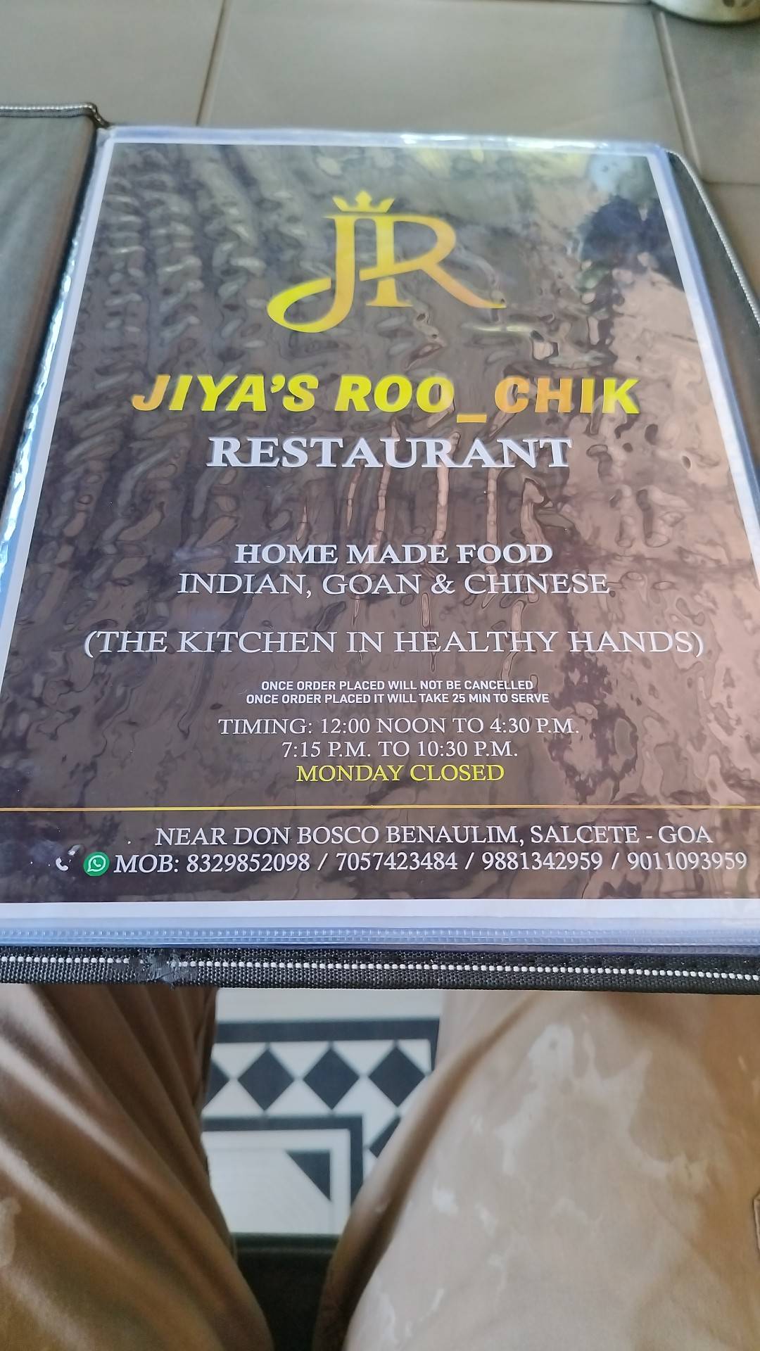 Ruchik Jiya's Roo_Chik Restaurant with Bar (Goan Home Made Food & Speciality in Goan Thali) menu