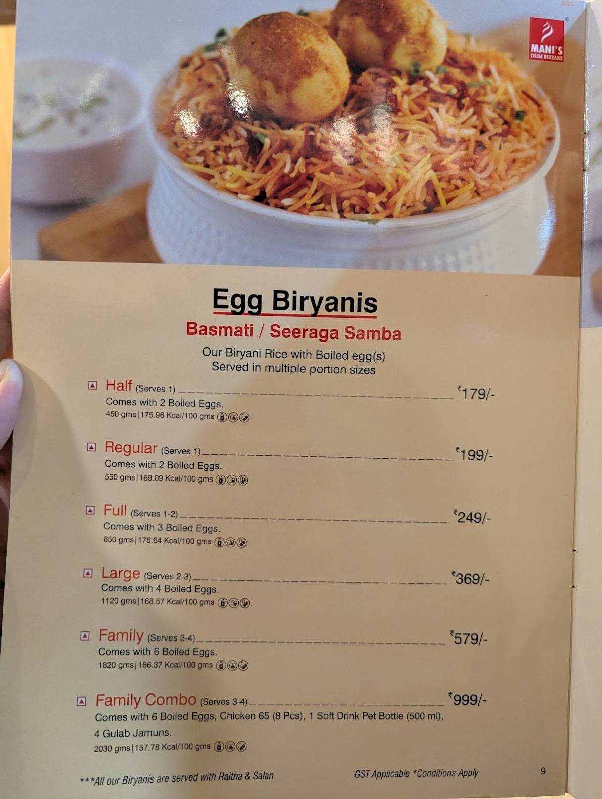 Mani's Dum Biryani - Whitefield menu