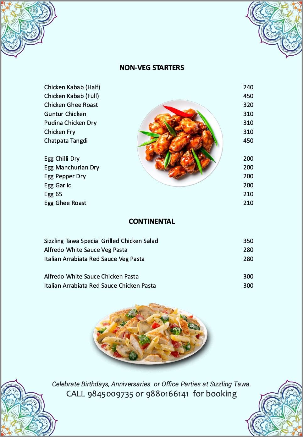 SIZZLING TAWA menu