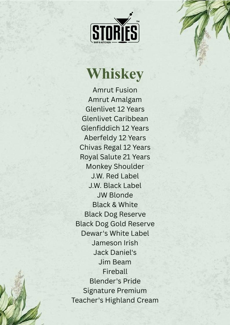 Stories Bar & Kitchen - Rajajinagar menu