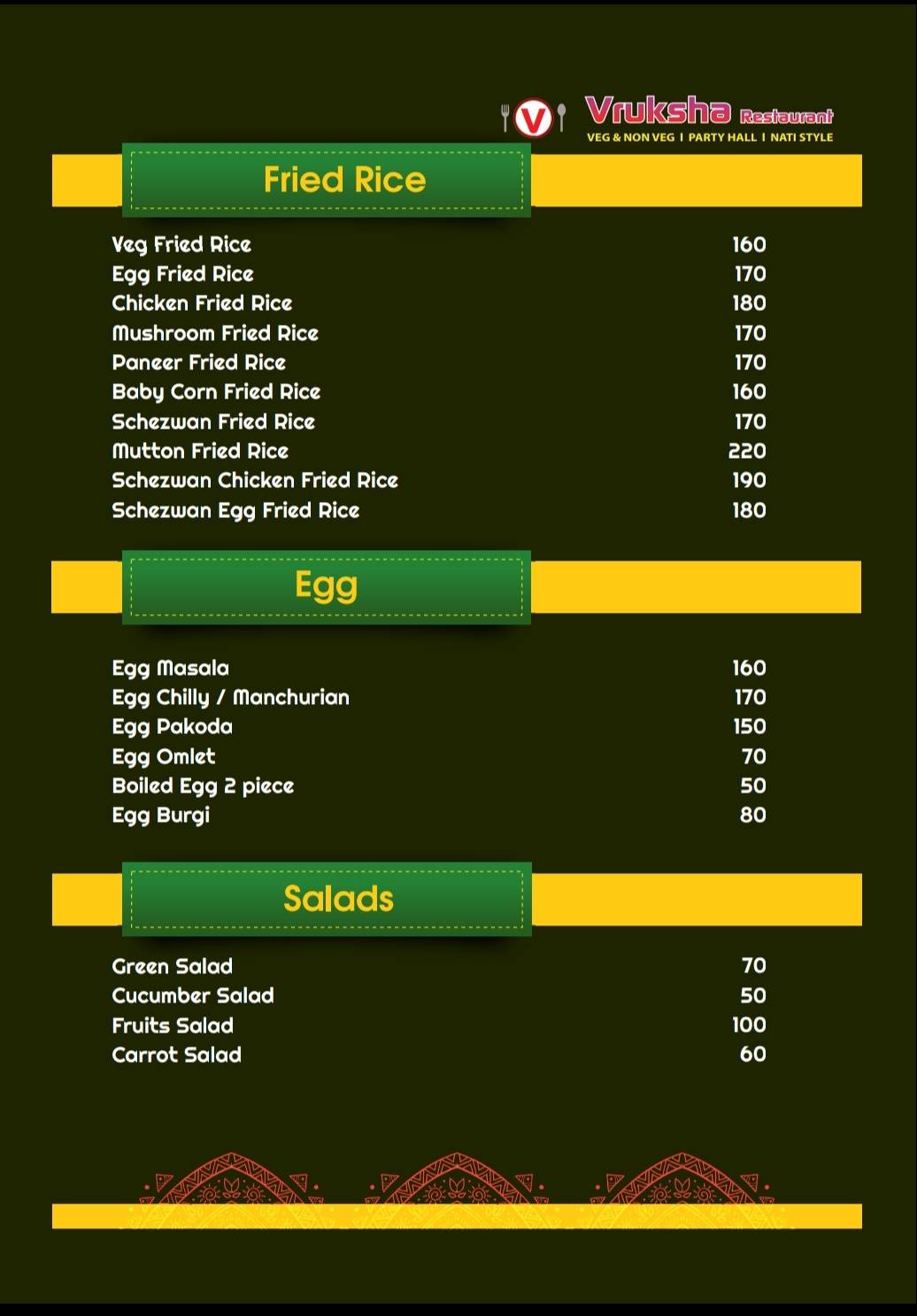 VRUKSHA RESTAURANT menu