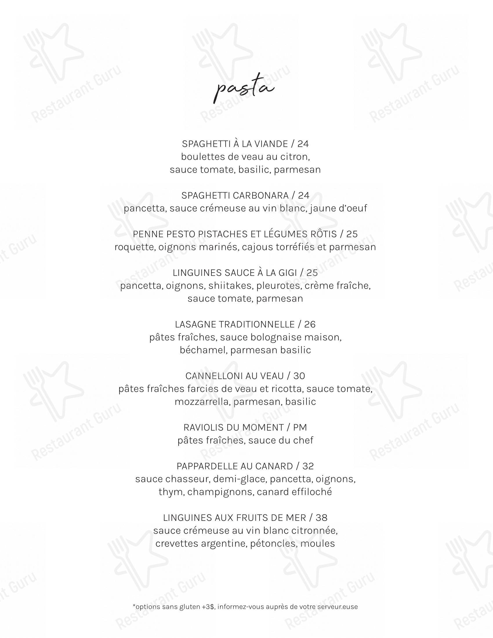 Menu bar pour Benito Bistro Italien restaurant