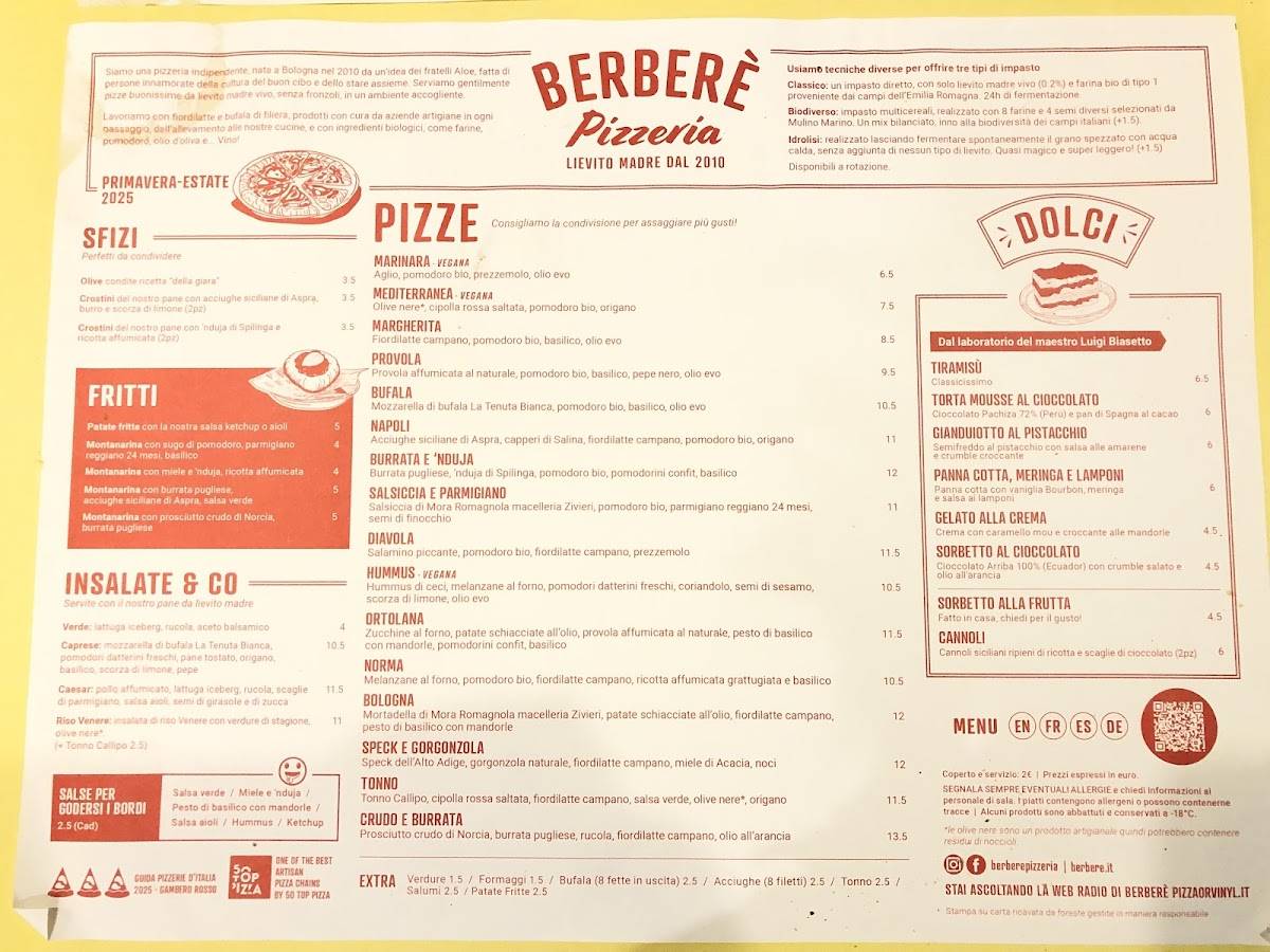 Menu di Berberè Milano Centrale 