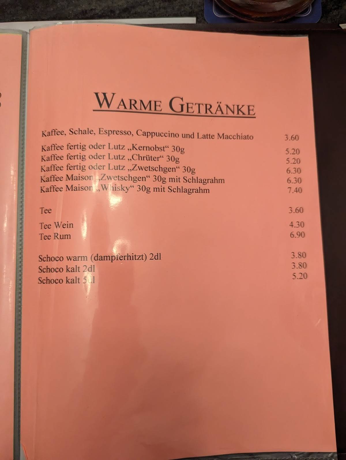 Menu di Restaurant Tramway 