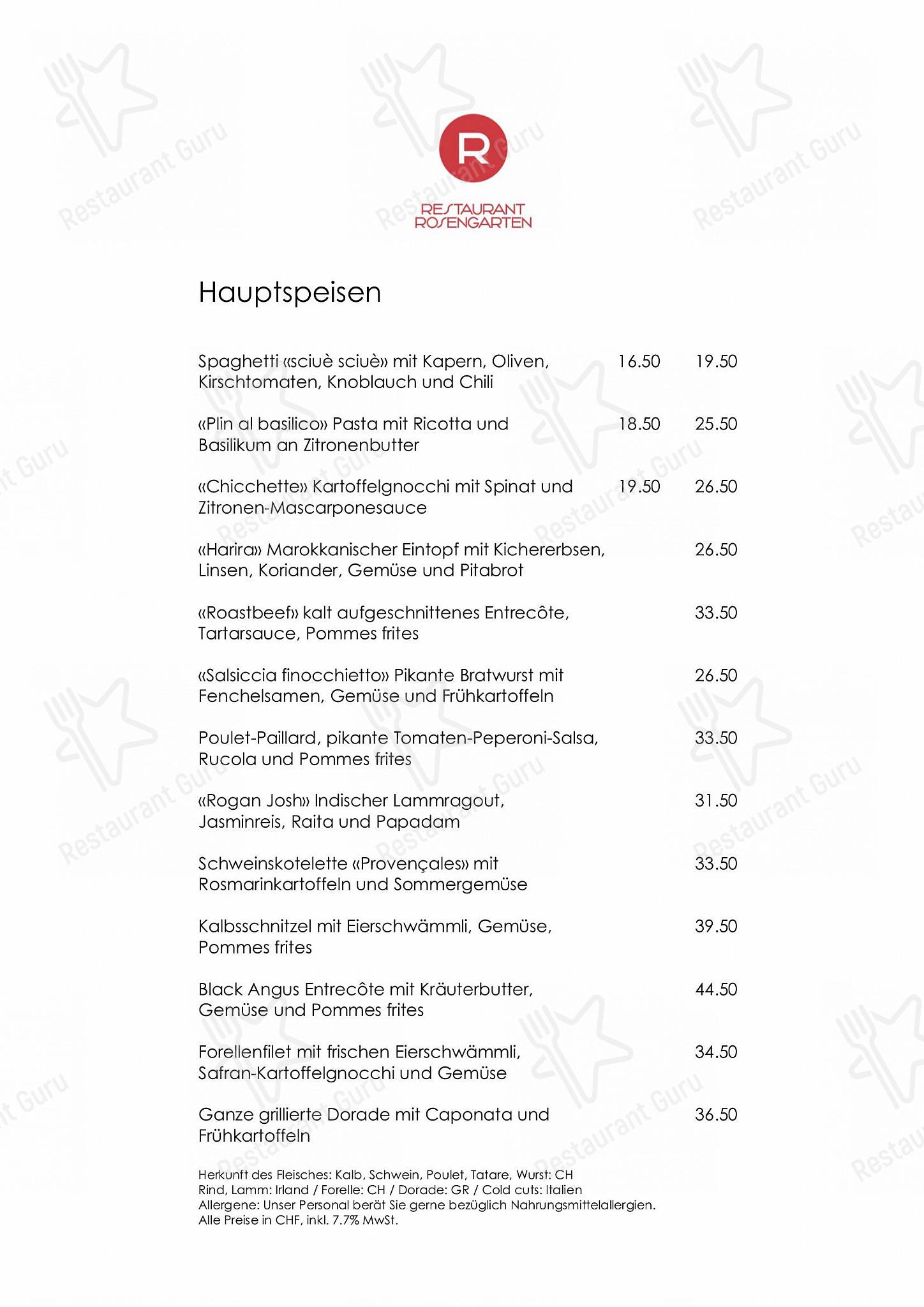 Restaurant Rosengarten dans Berne - OUR MENU
