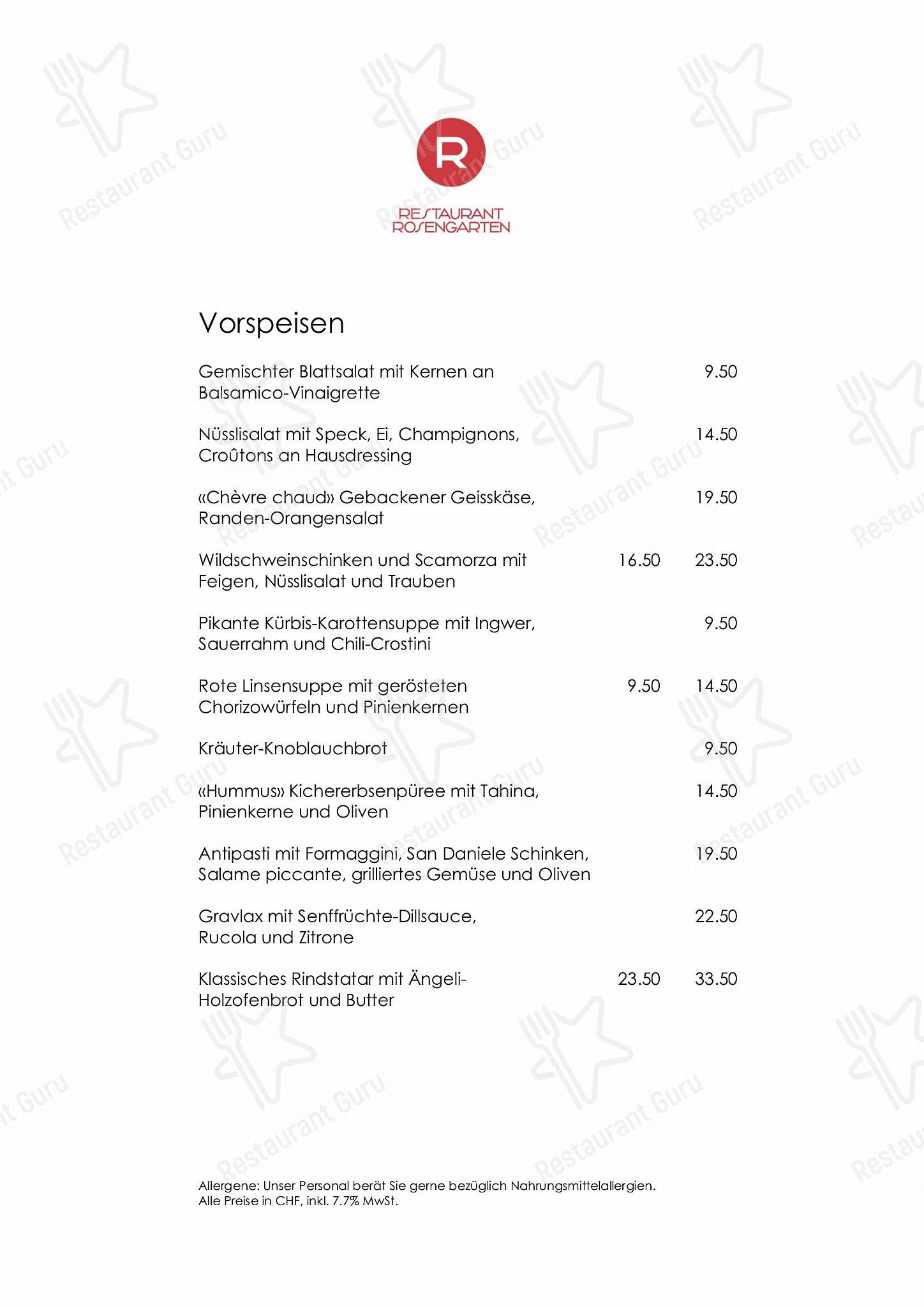 Restaurant Rosengarten dans Berne - OUR MENU