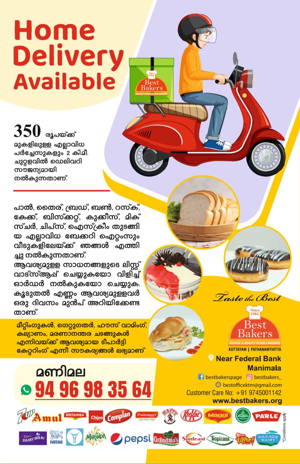 Best Bakers Manimala menu