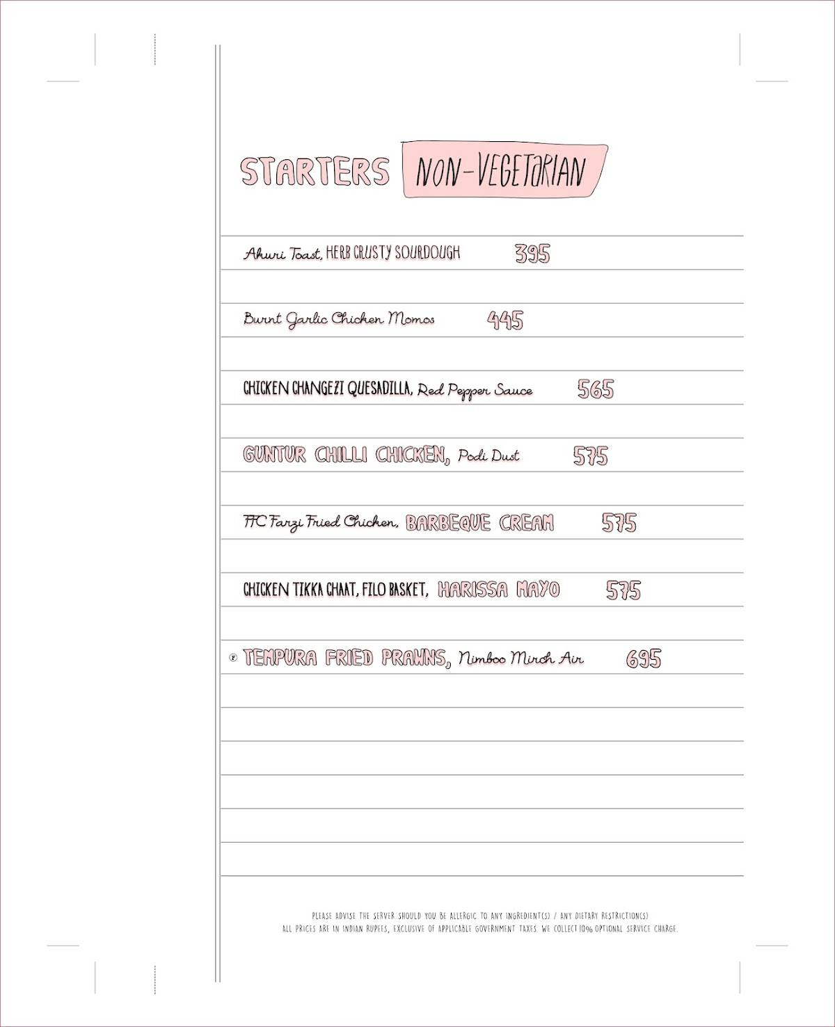 Farzi Cafe, Bhopal menu