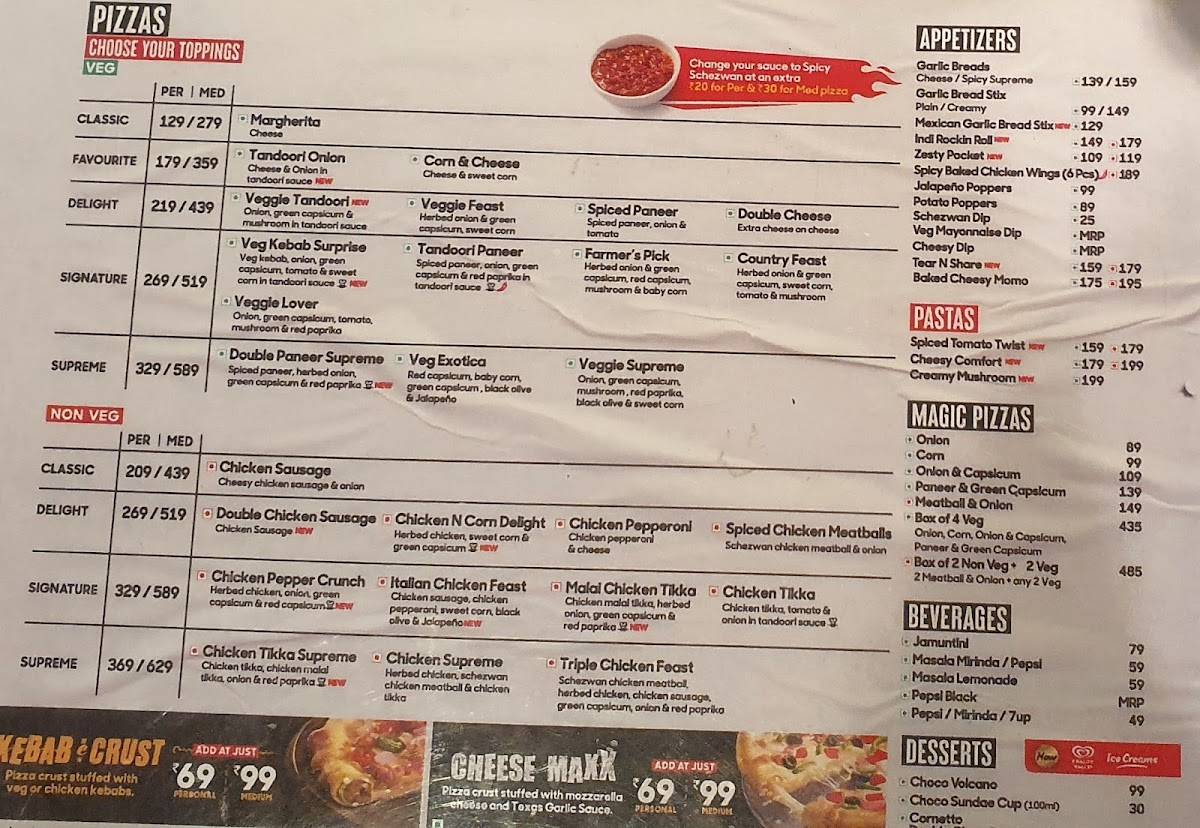 Pizza Hut Indrapuri, Bhopal menu