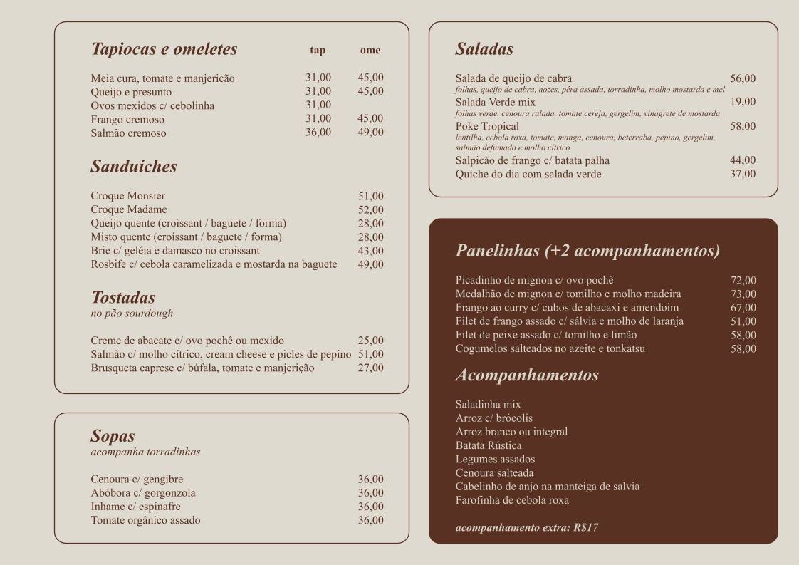 Bica da Rainha cardápio