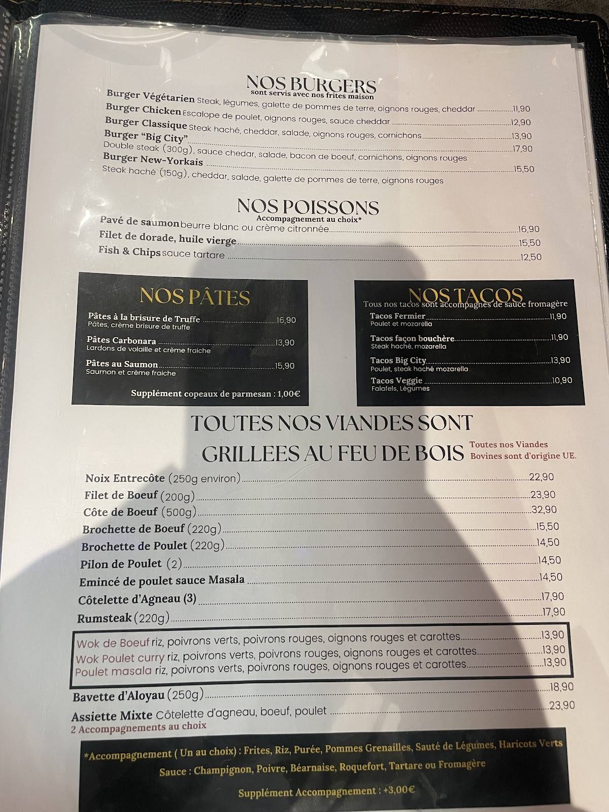 Menu de Big city diner