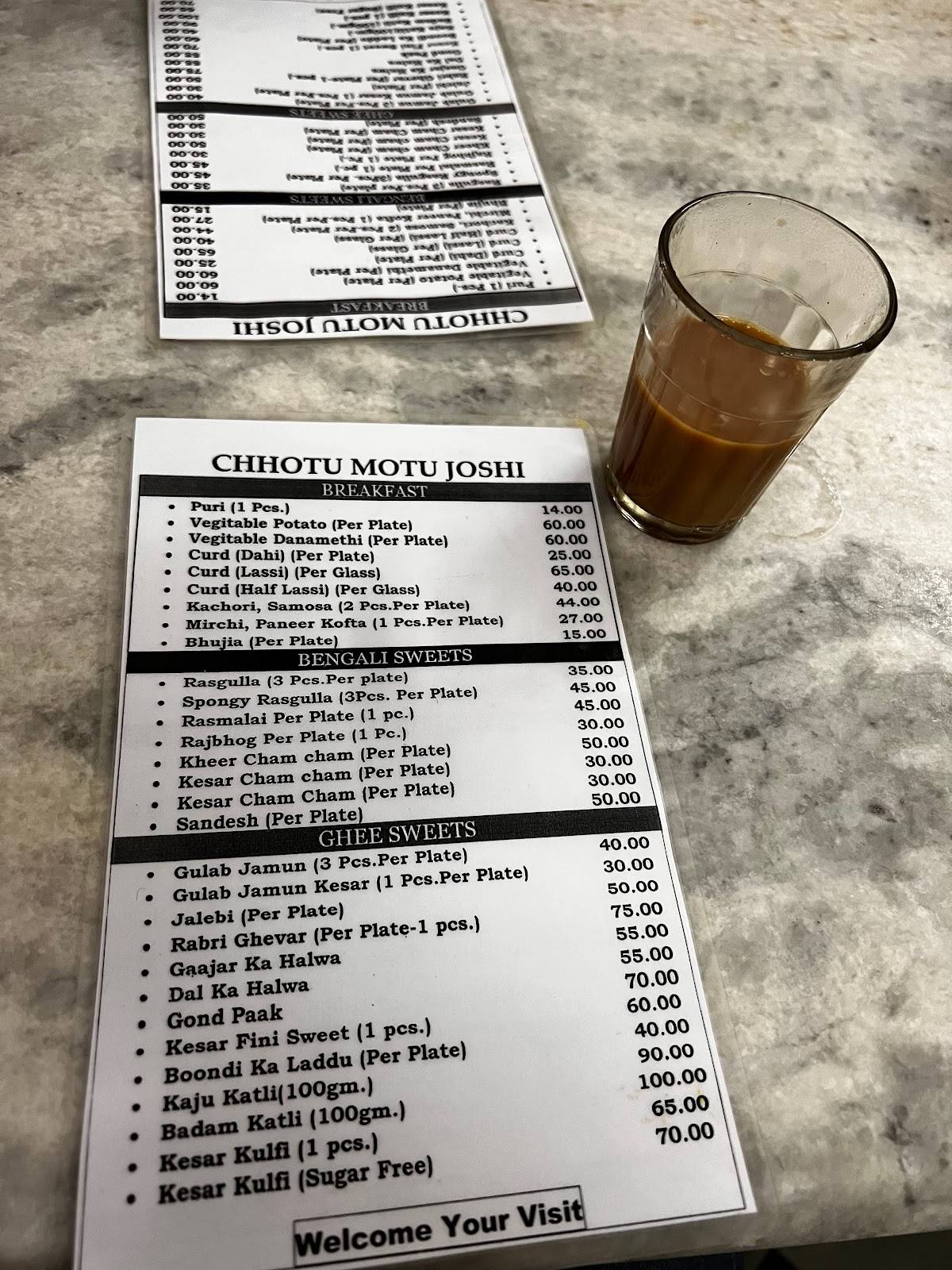 Chhotu Motu Joshi menu