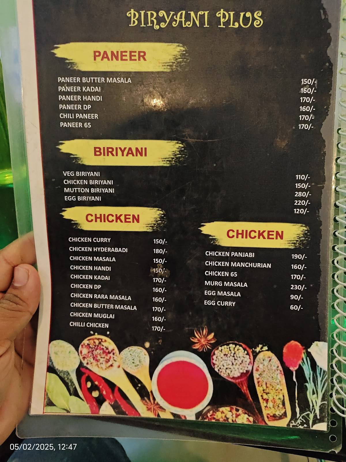 Biriyani Plus menu