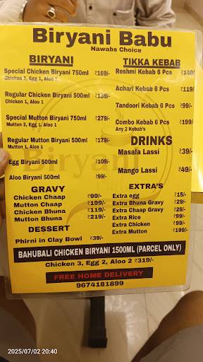 Biryani Babu menu
